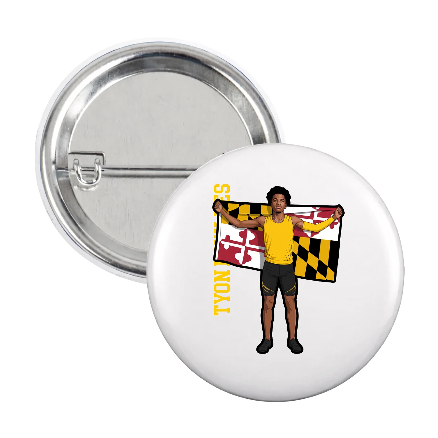 Game Day Button — Name Vertical in White