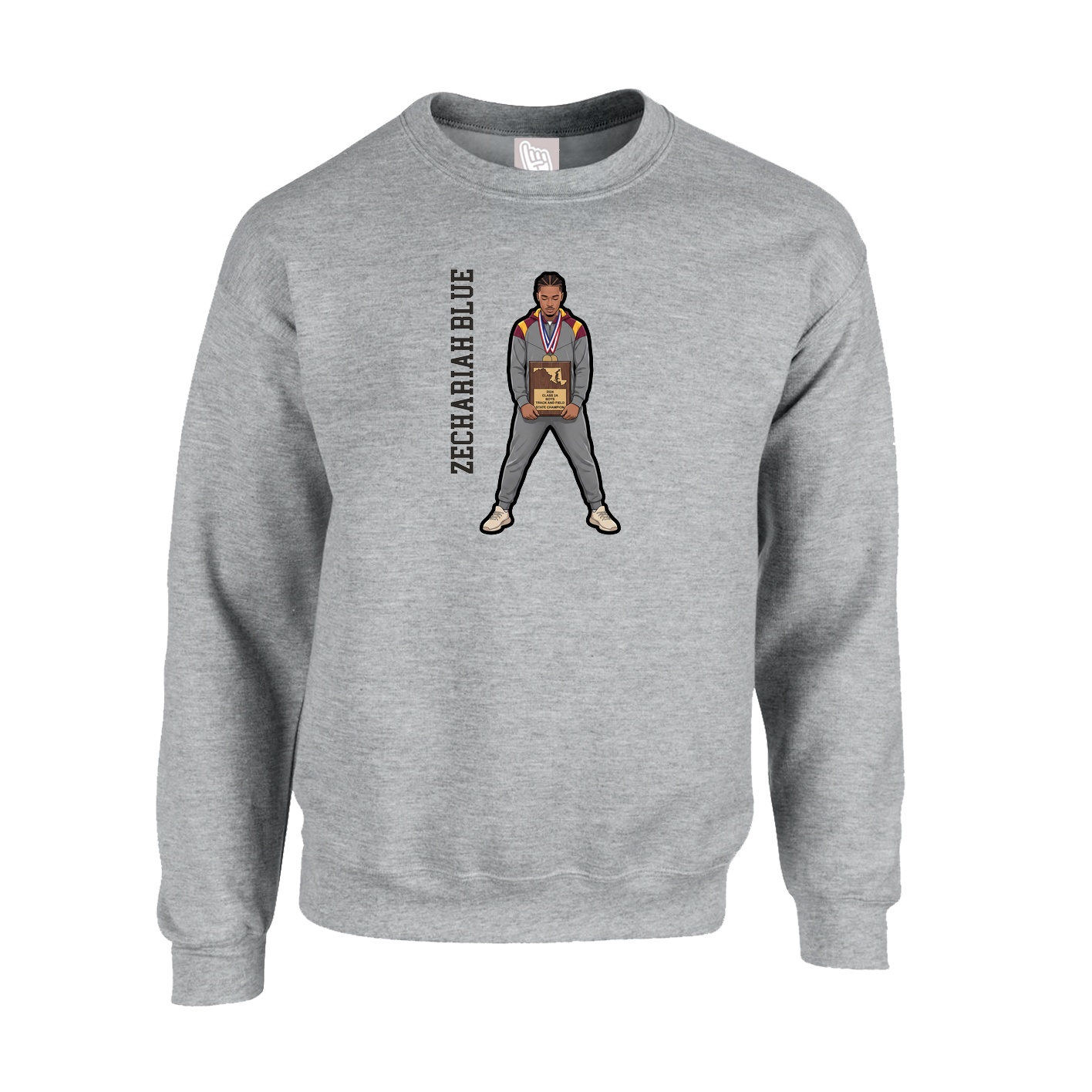 Fleece Crew — Name Vertical in Grey