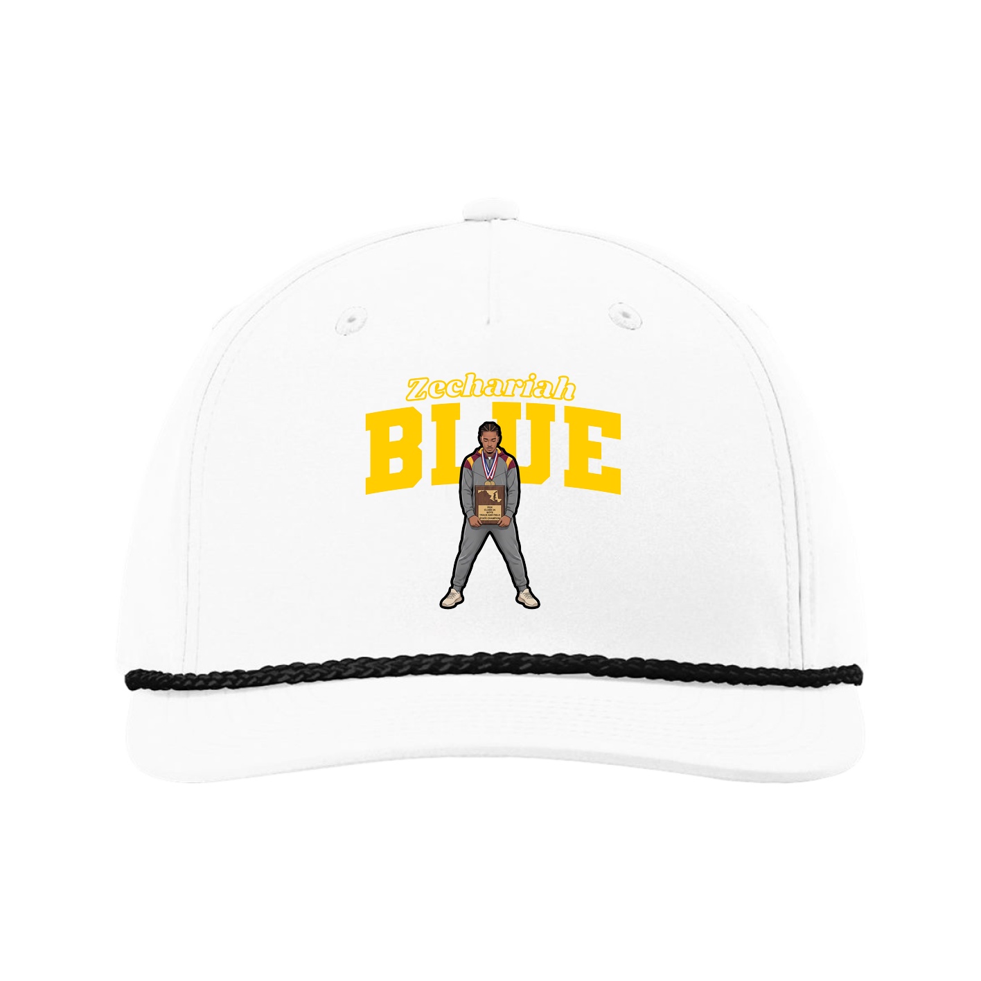 Five-Panel Classic Rope Cap — Name Arch in White