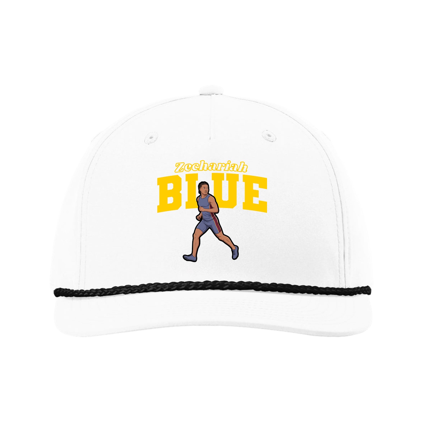 Five-Panel Classic Rope Cap — Name Arch in White