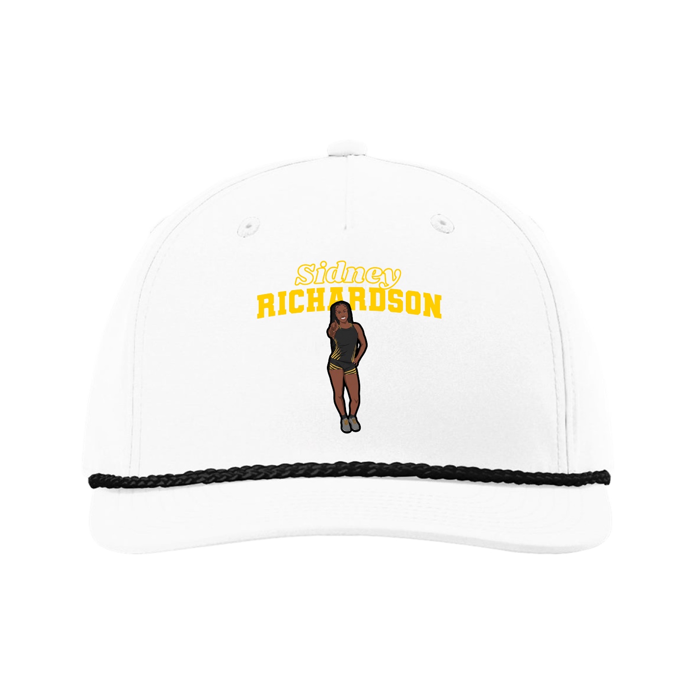 Five-Panel Classic Rope Cap — Name Arch in White