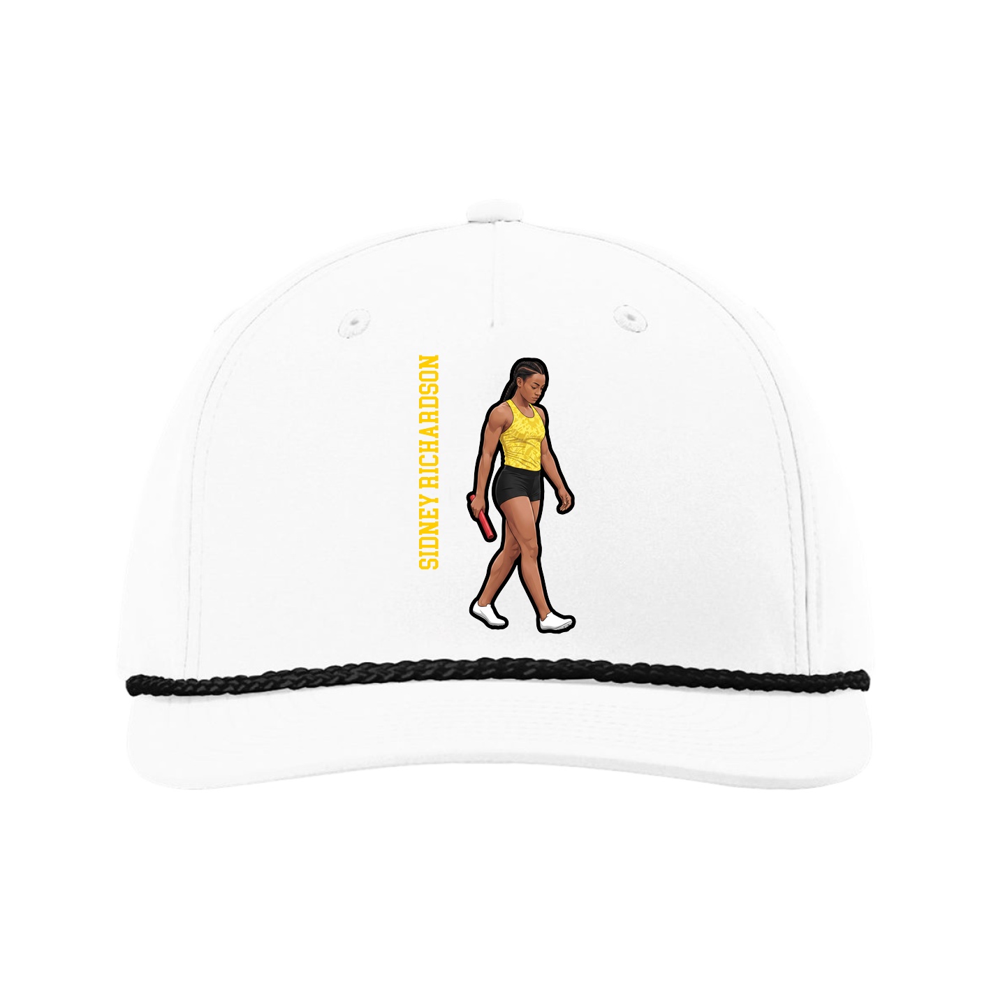Five-Panel Classic Rope Cap — Name Vertical in White