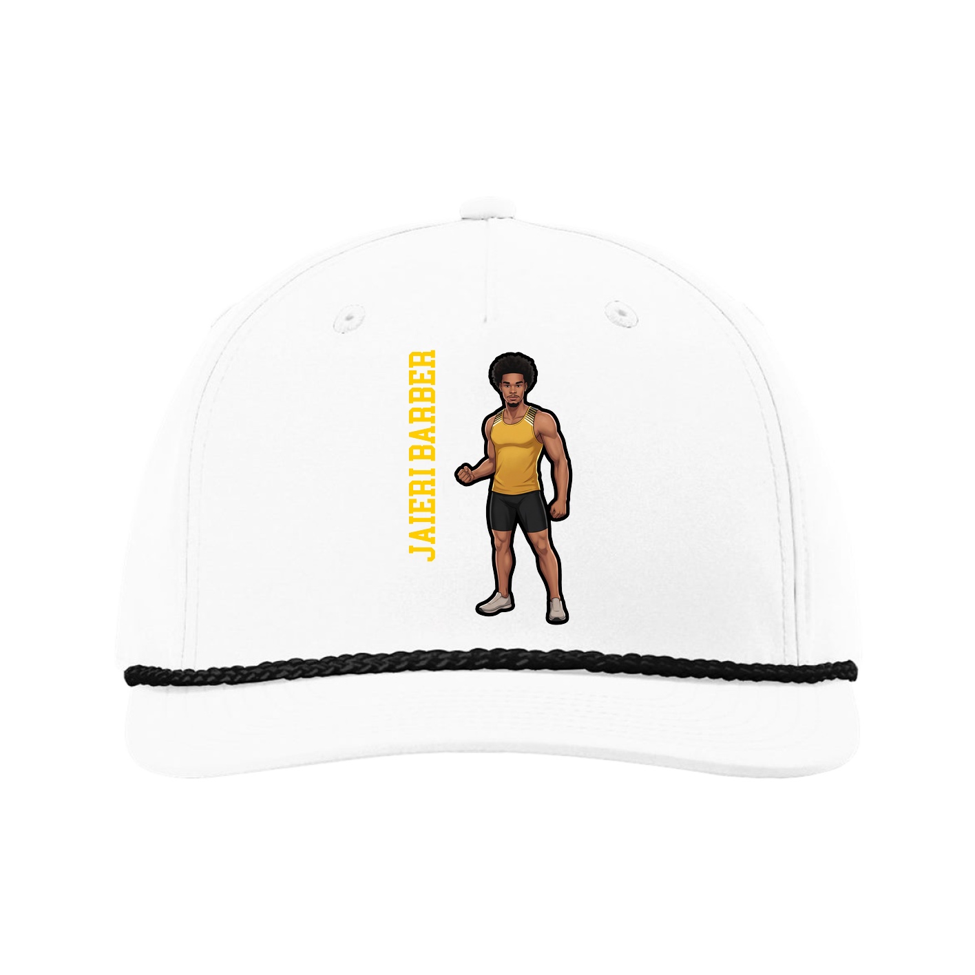 Five-Panel Classic Rope Cap — Name Vertical in White