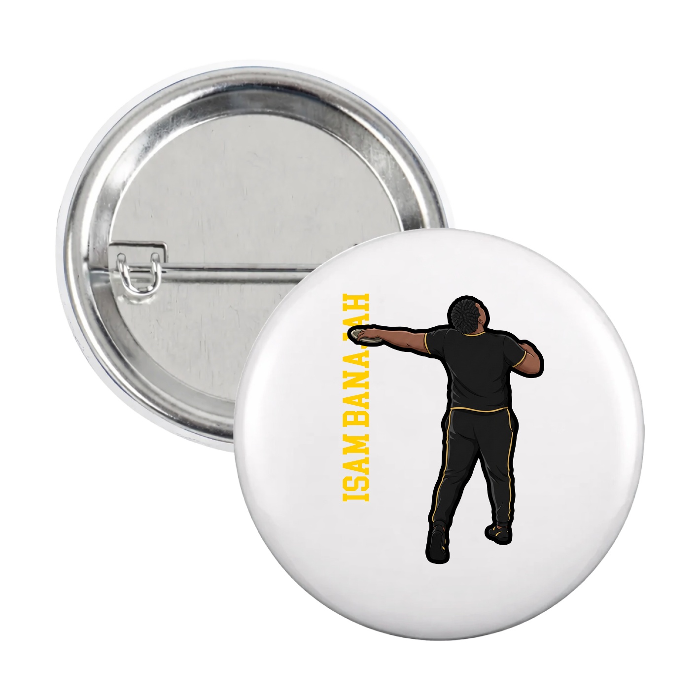 Game Day Button — Name Vertical in White
