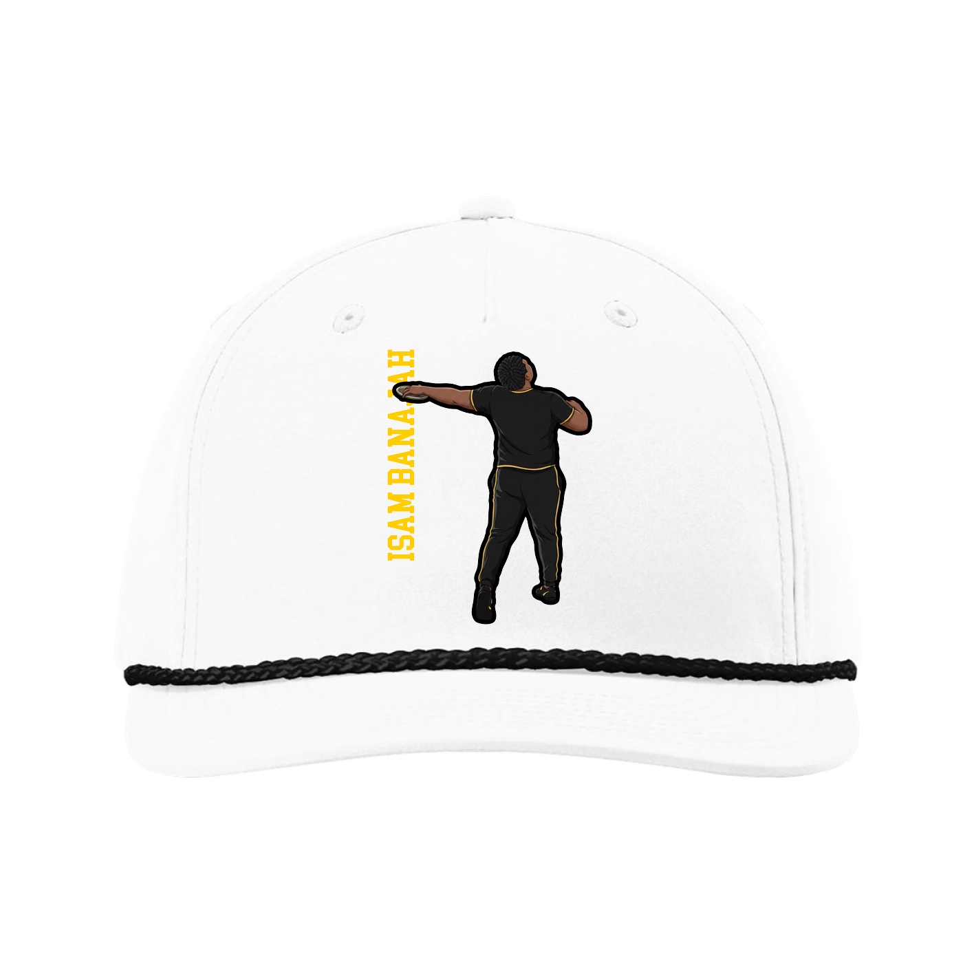 Five-Panel Classic Rope Cap — Name Vertical in White