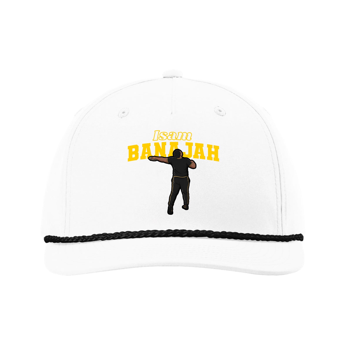 Five-Panel Classic Rope Cap — Name Arch in White