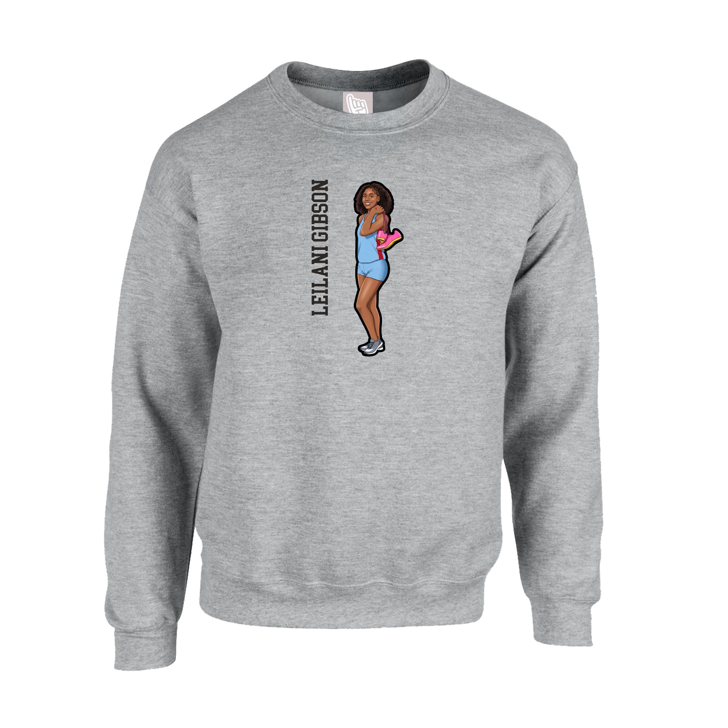 Fleece Crew — Name Vertical in Grey
