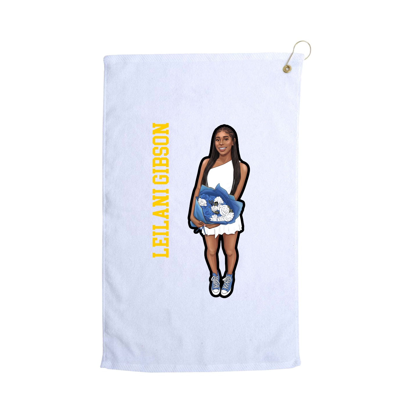 Golf Towel — Name Vertical in White
