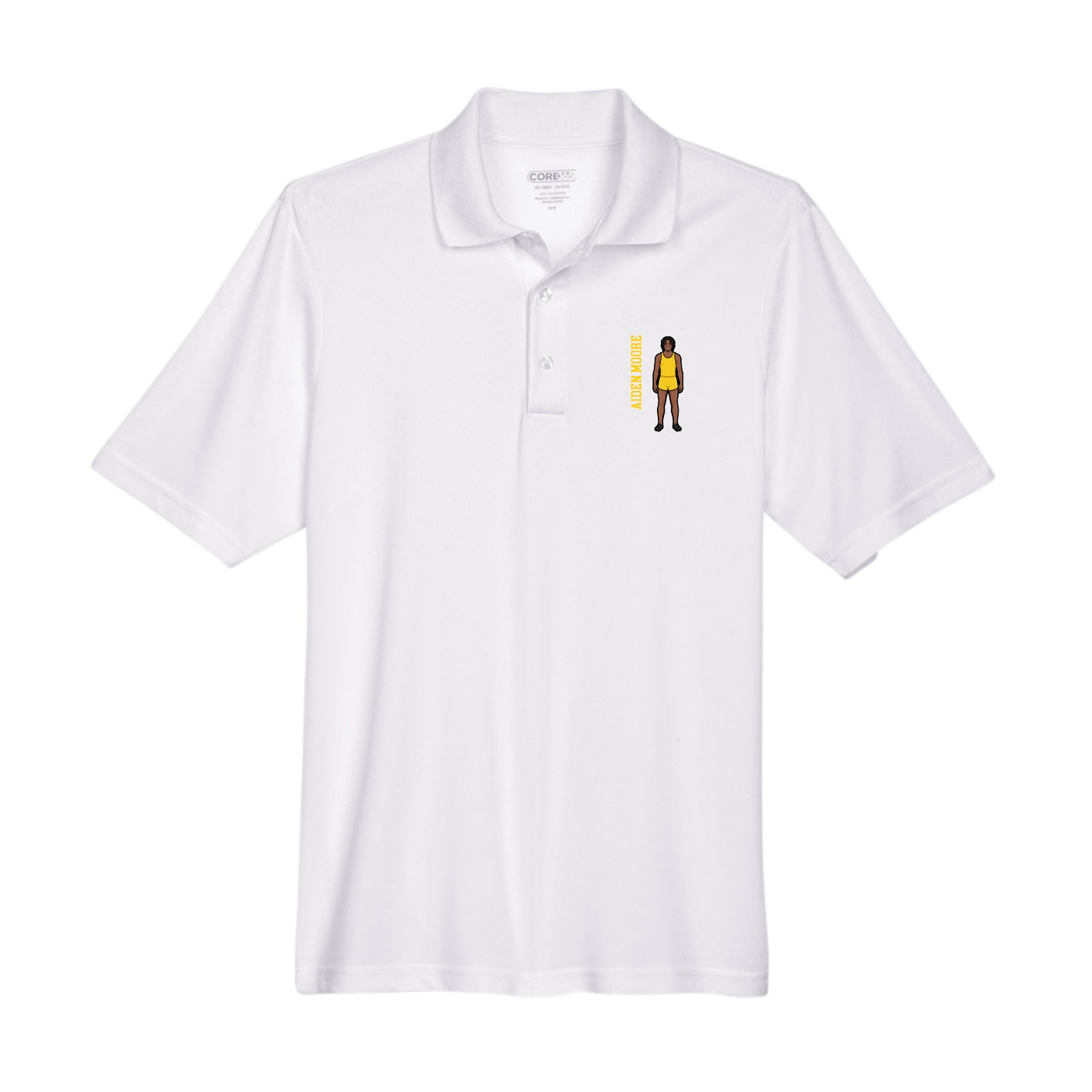 Performance Polo — Name Vertical in White