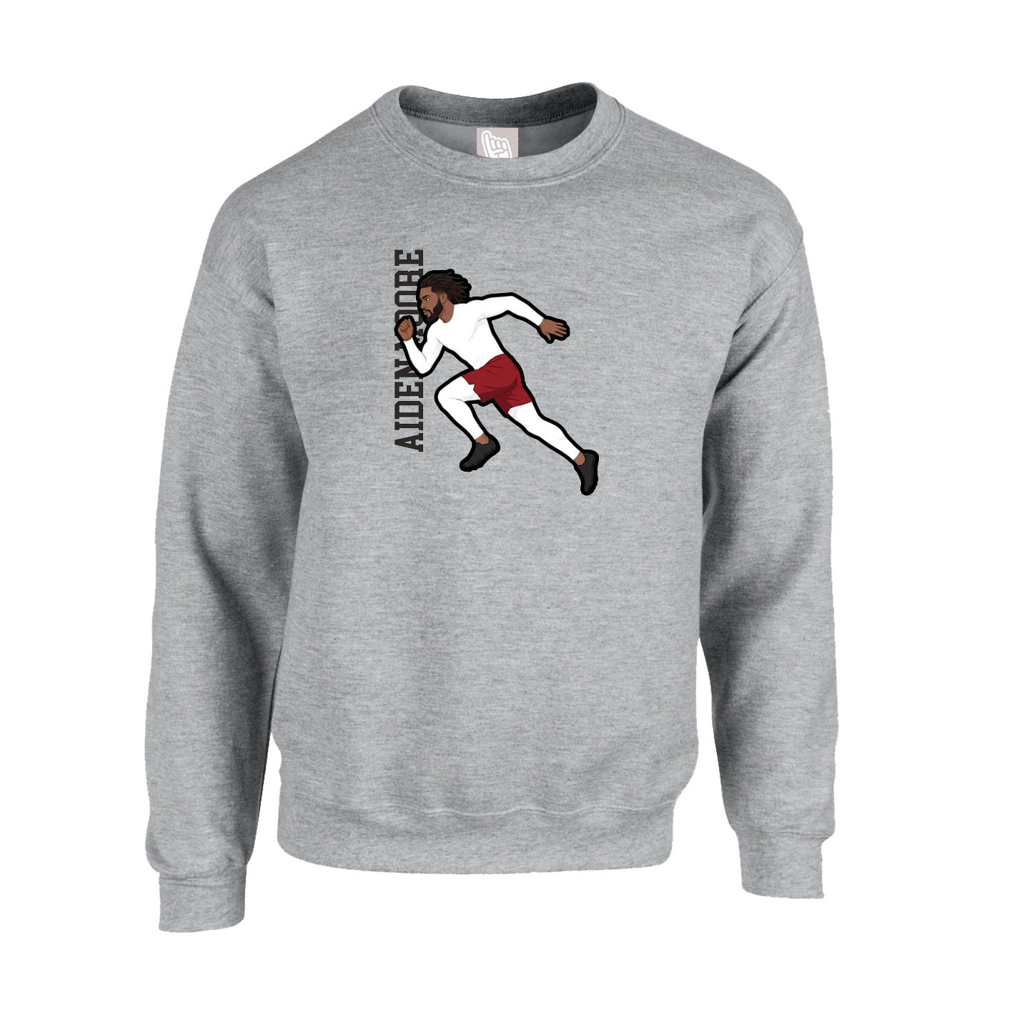 Fleece Crew — Name Vertical in Grey