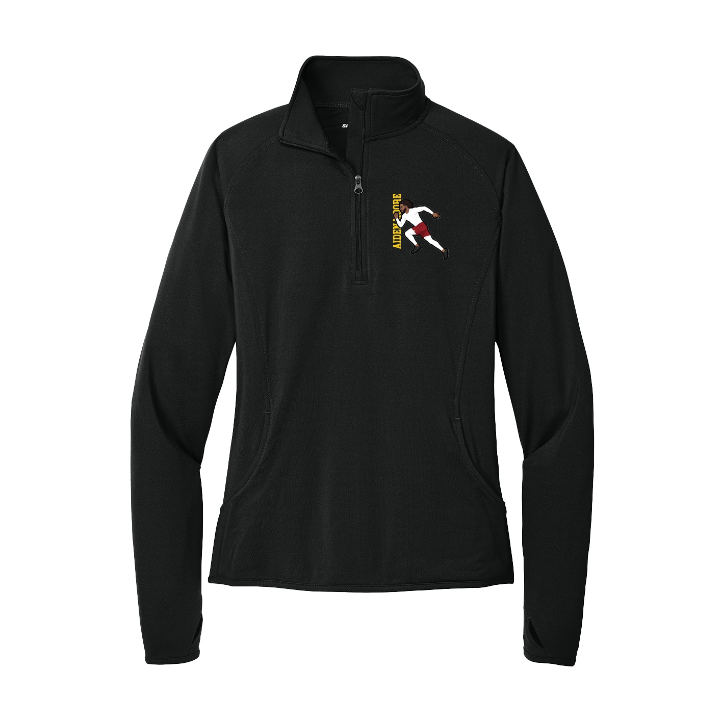 Women's Q-Zip Pullover — Name Vertical in Black
