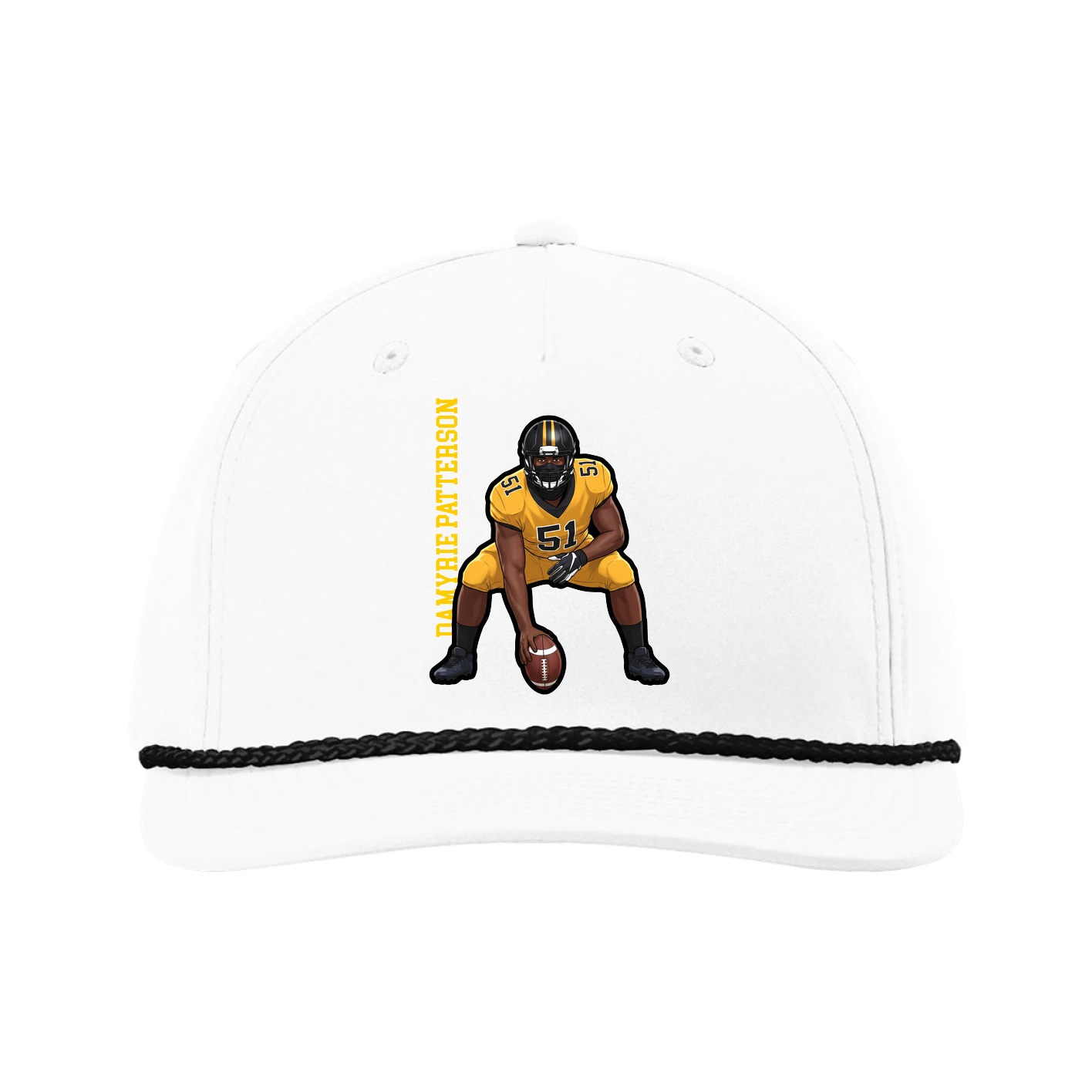 Five-Panel Classic Rope Cap — Name Vertical in White