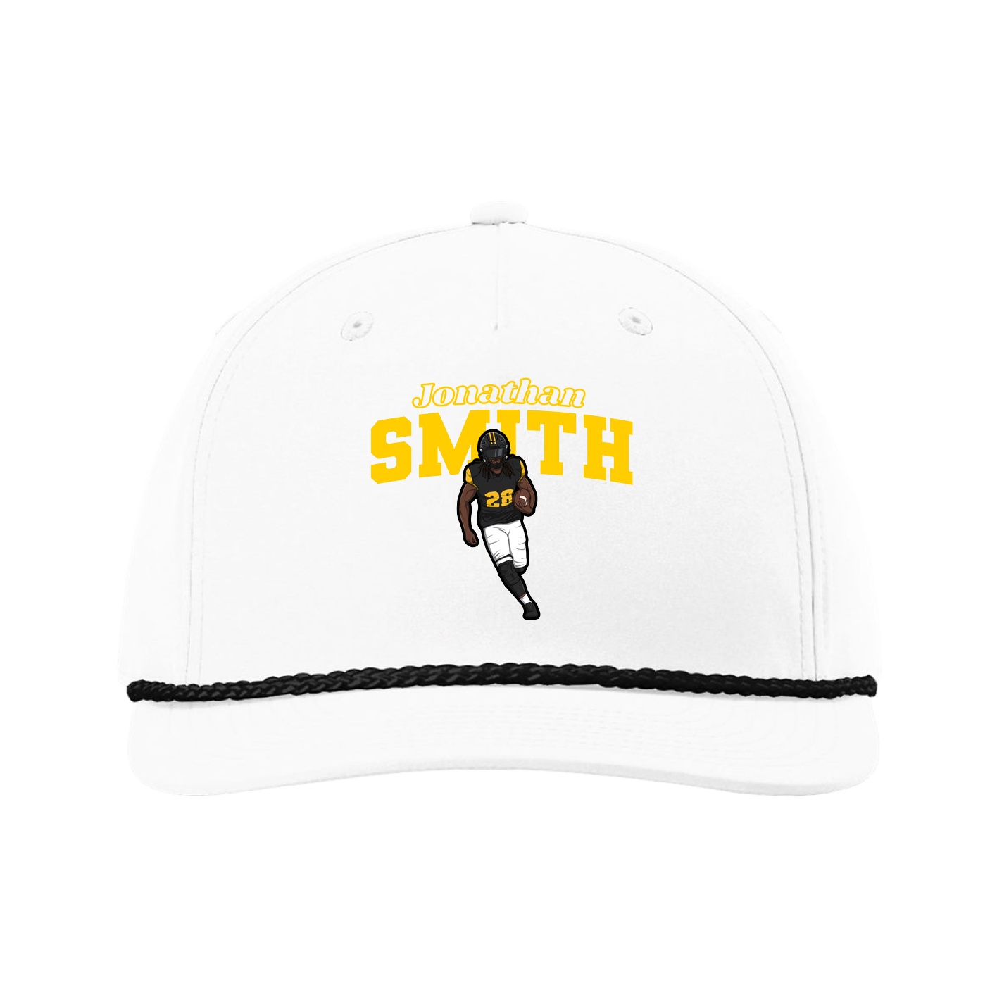 Five-Panel Classic Rope Cap — Name Arch in White