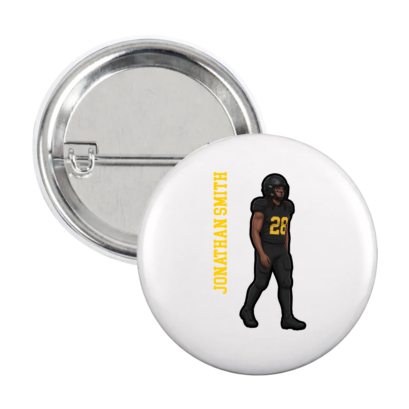 Game Day Button — Name Vertical in White