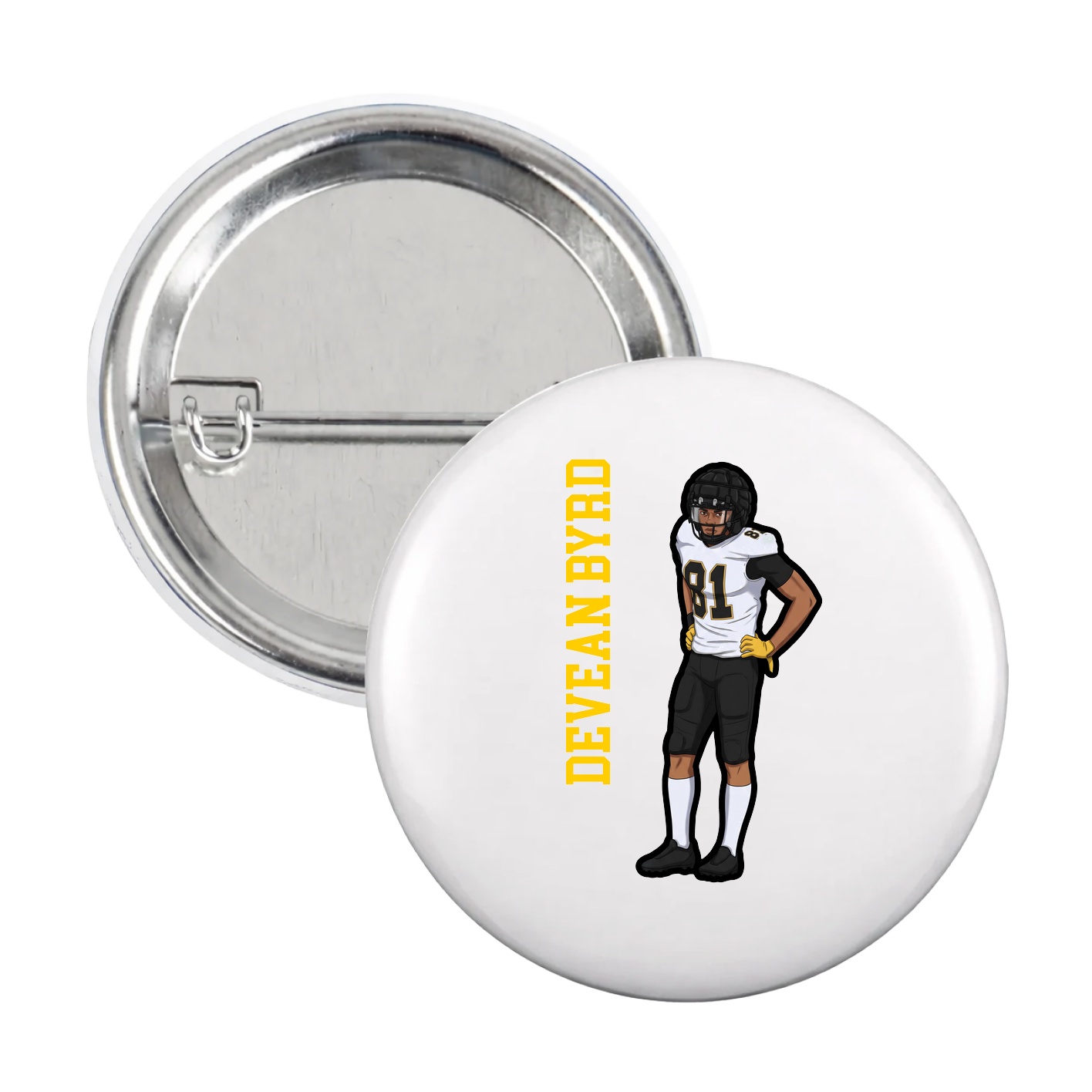 Game Day Button — Name Vertical in White