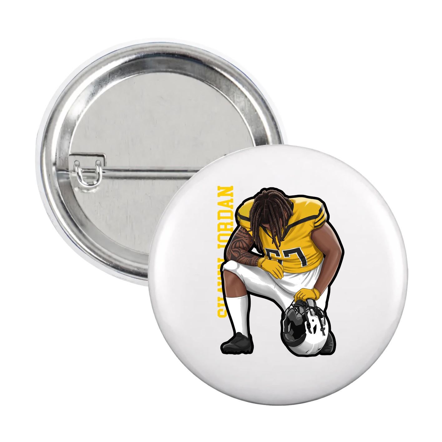 Game Day Button — Name Vertical in White