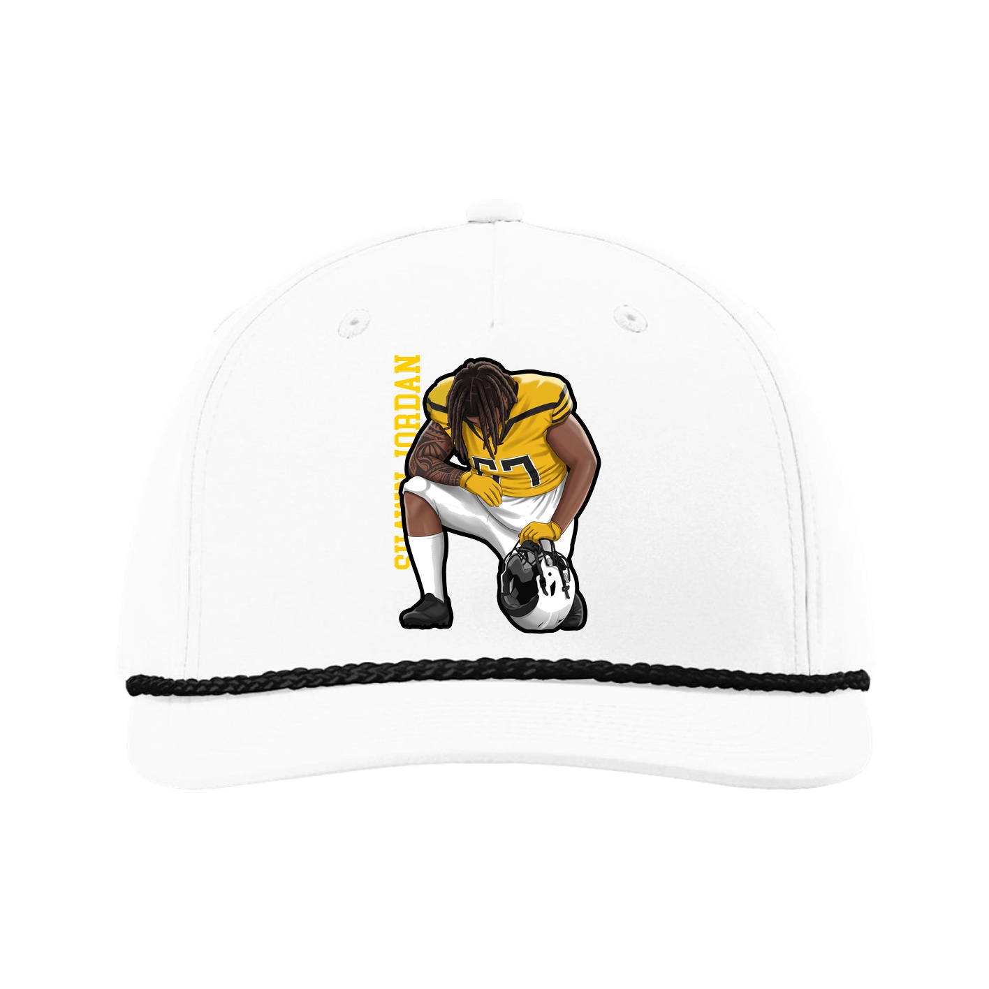 Five-Panel Classic Rope Cap — Name Vertical in White