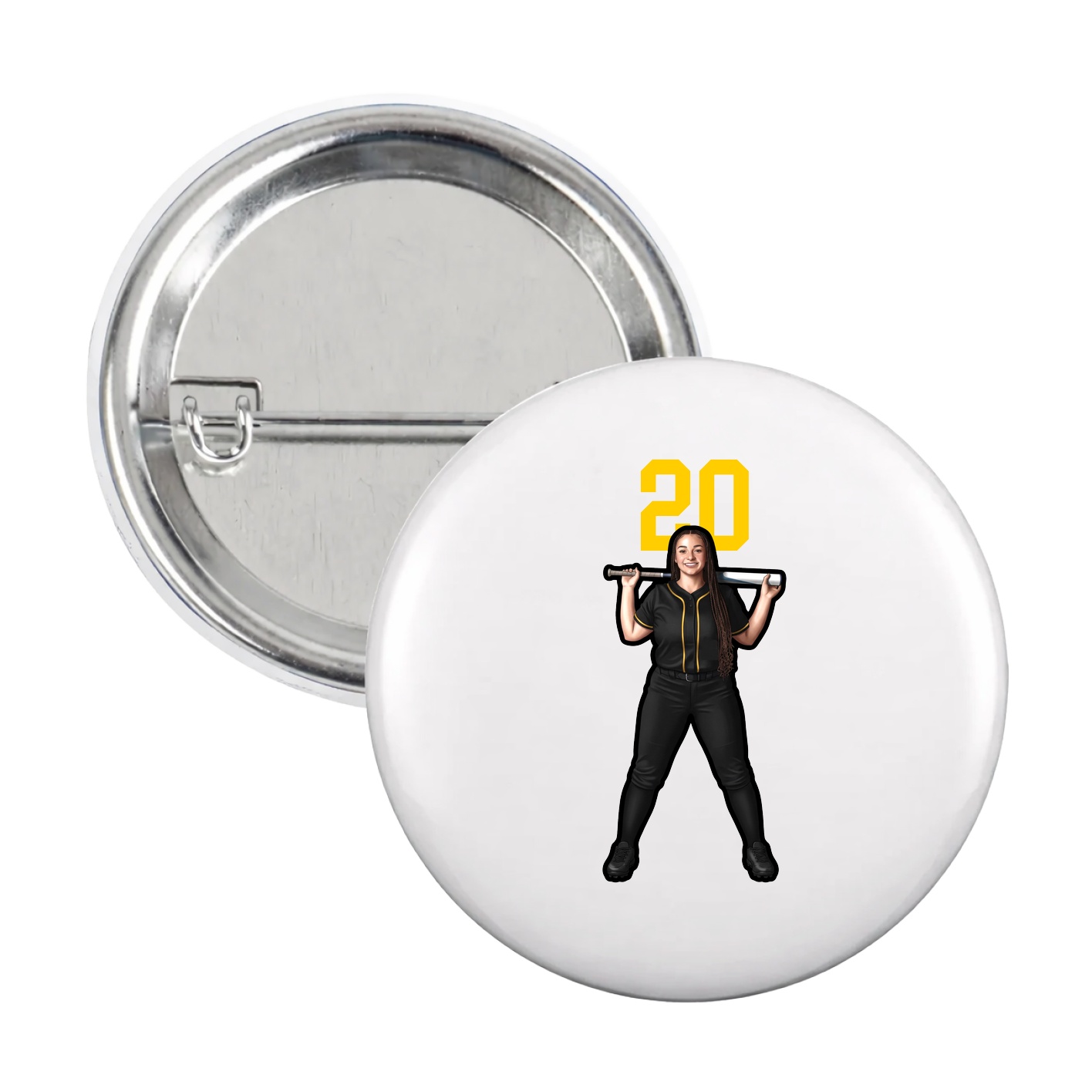 Game Day Button — Number Top in White