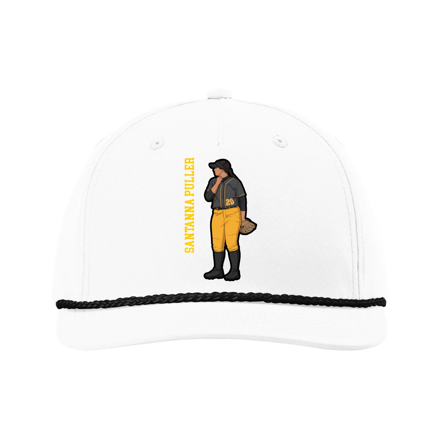 Five-Panel Classic Rope Cap — Name Vertical in White