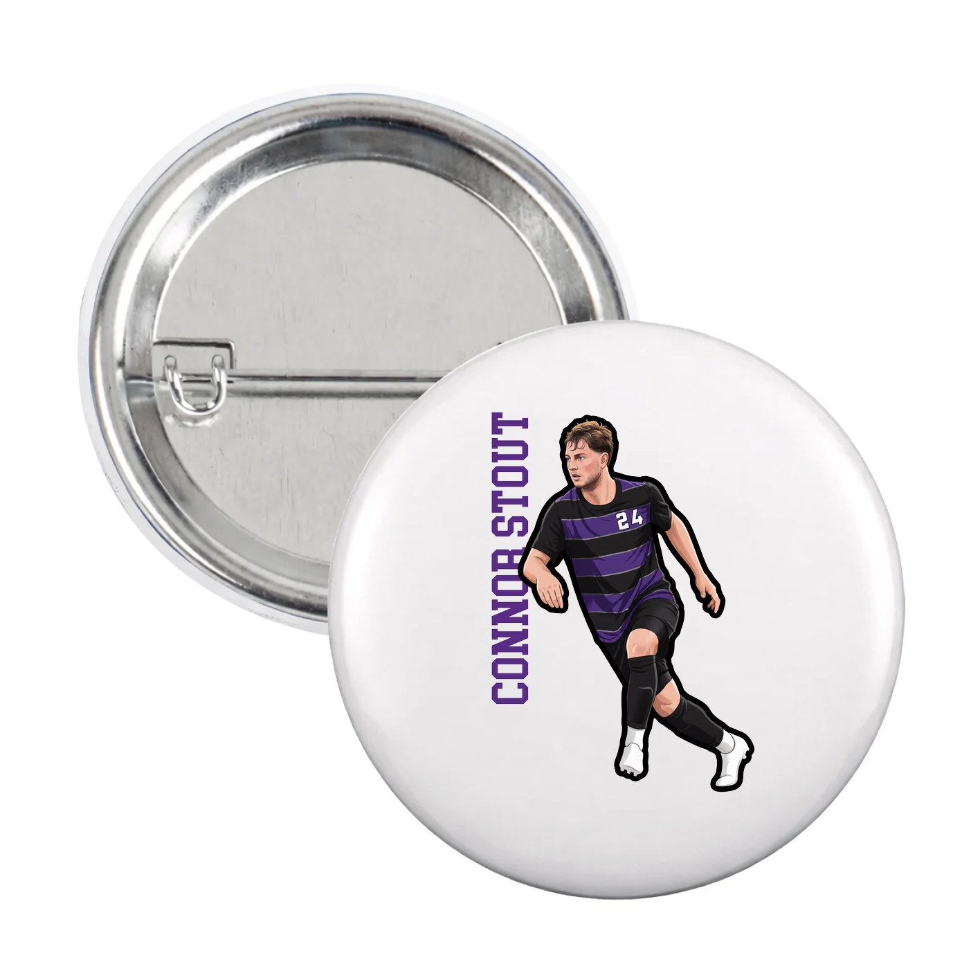 Game Day Button — Name Vertical in White