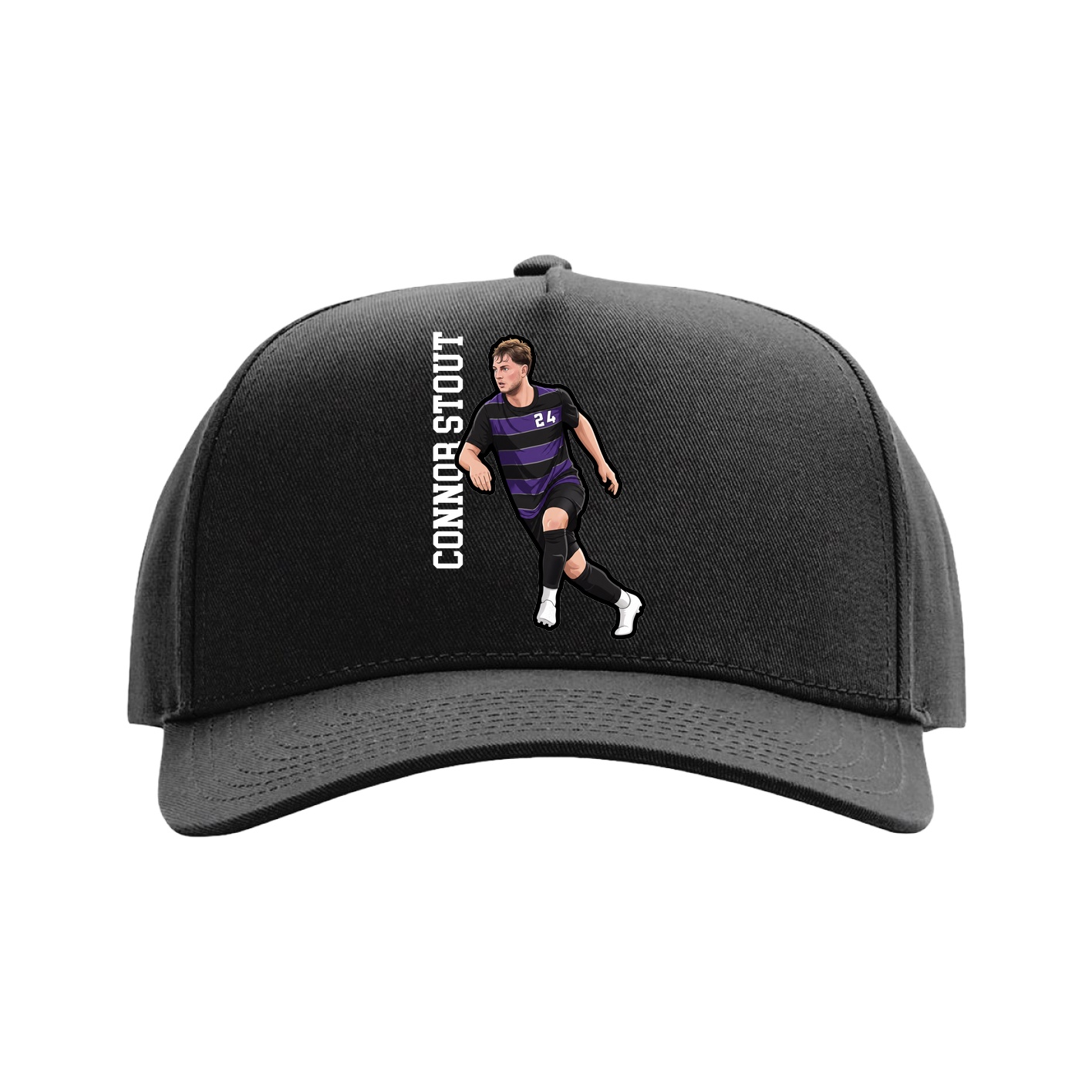 Full Fabric Five-Panel Champ Cap — Name Vertical in Black