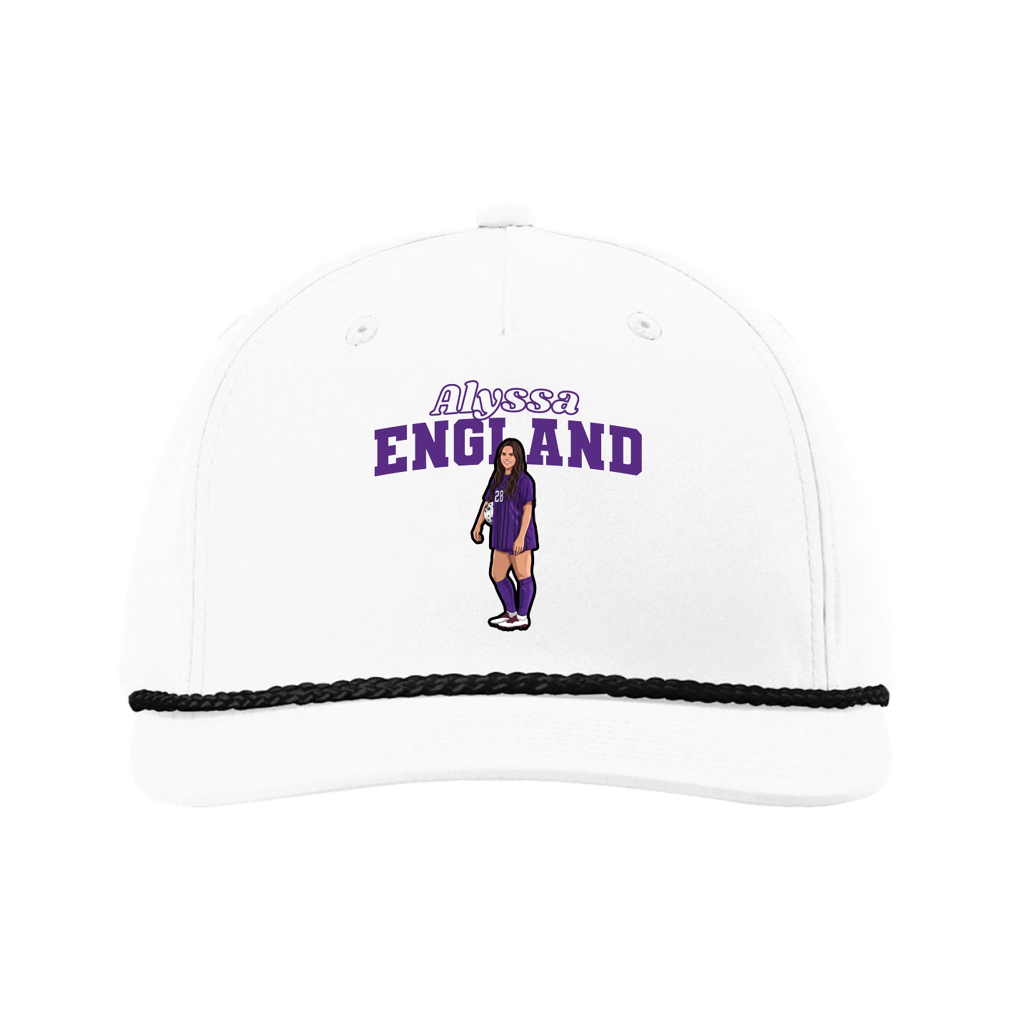 Five-Panel Classic Rope Cap — Name Arch in White