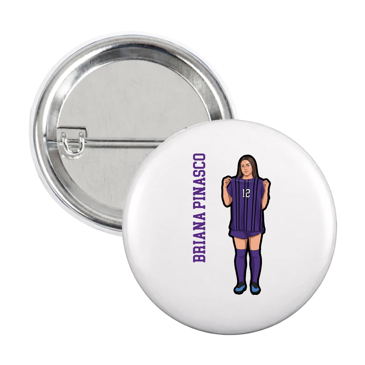 Game Day Button — Name Vertical in White