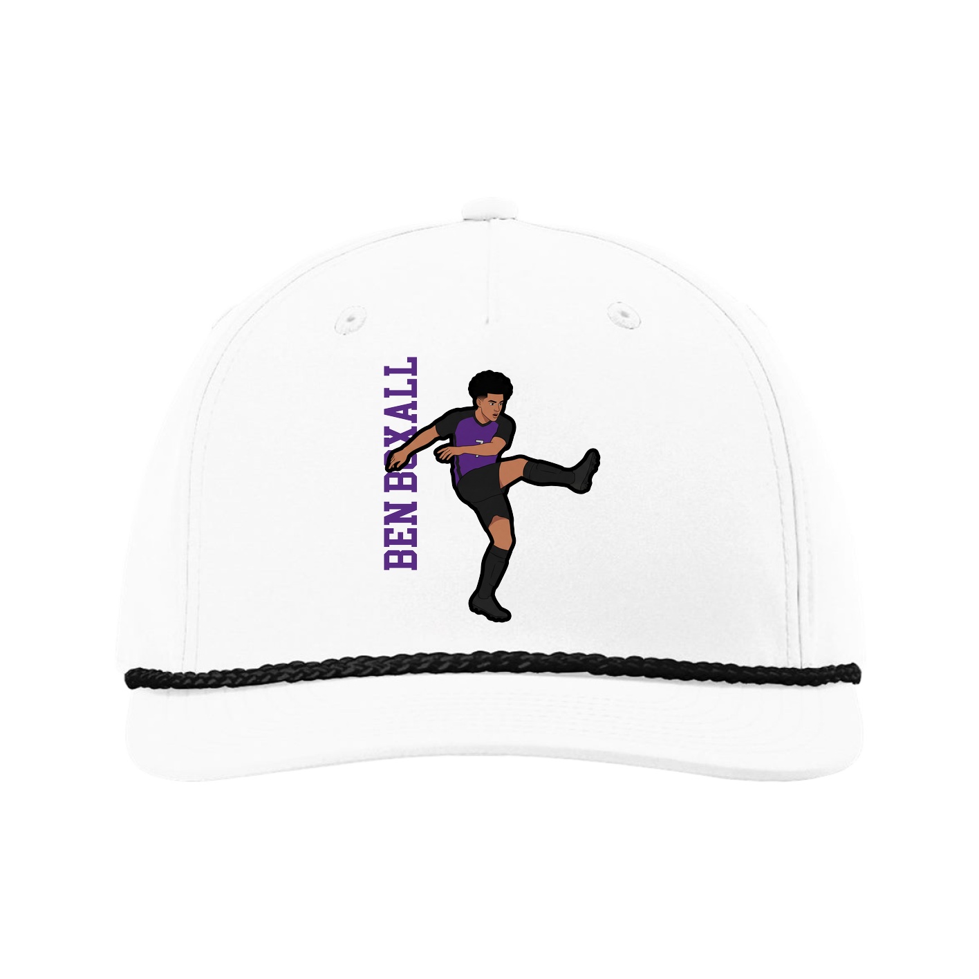 Five-Panel Classic Rope Cap — Name Vertical in White