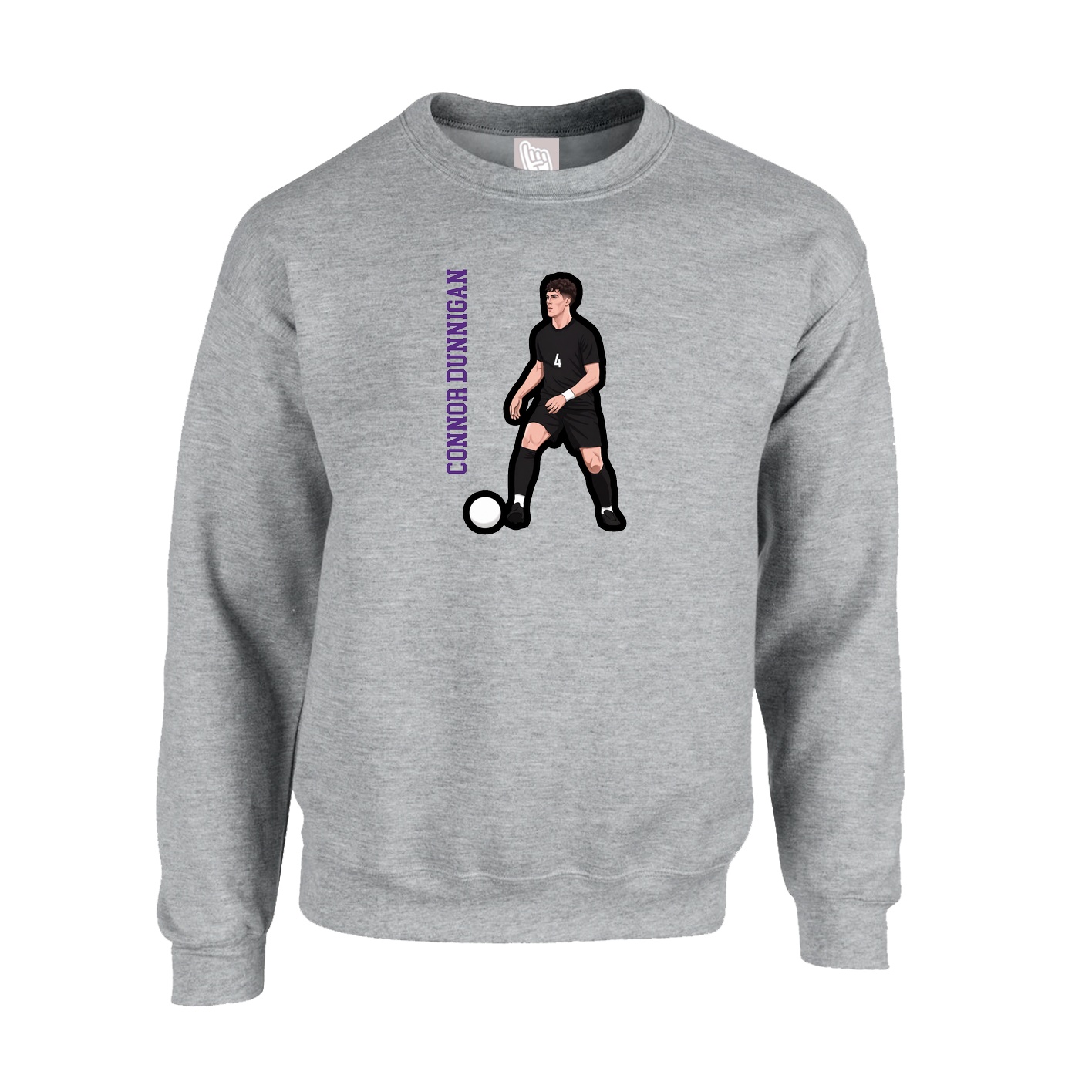 Fleece Crew — Name Vertical in Grey