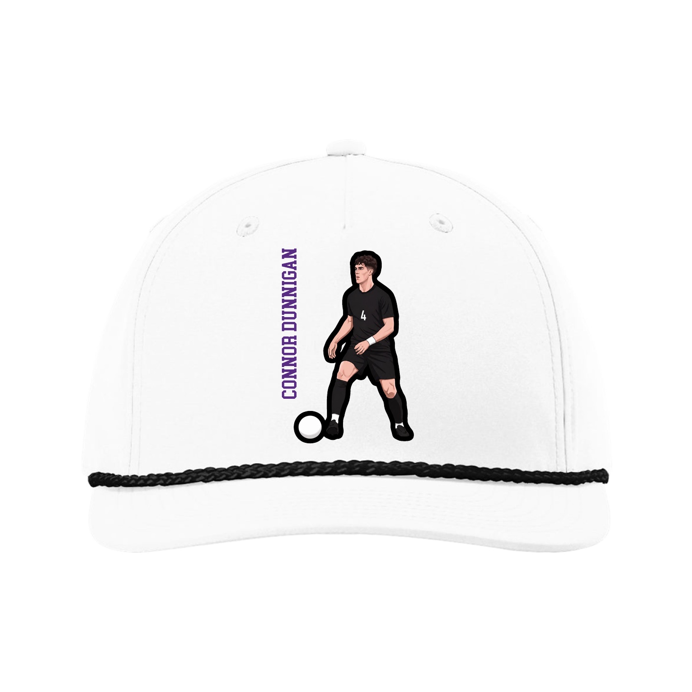 Five-Panel Classic Rope Cap — Name Vertical in White