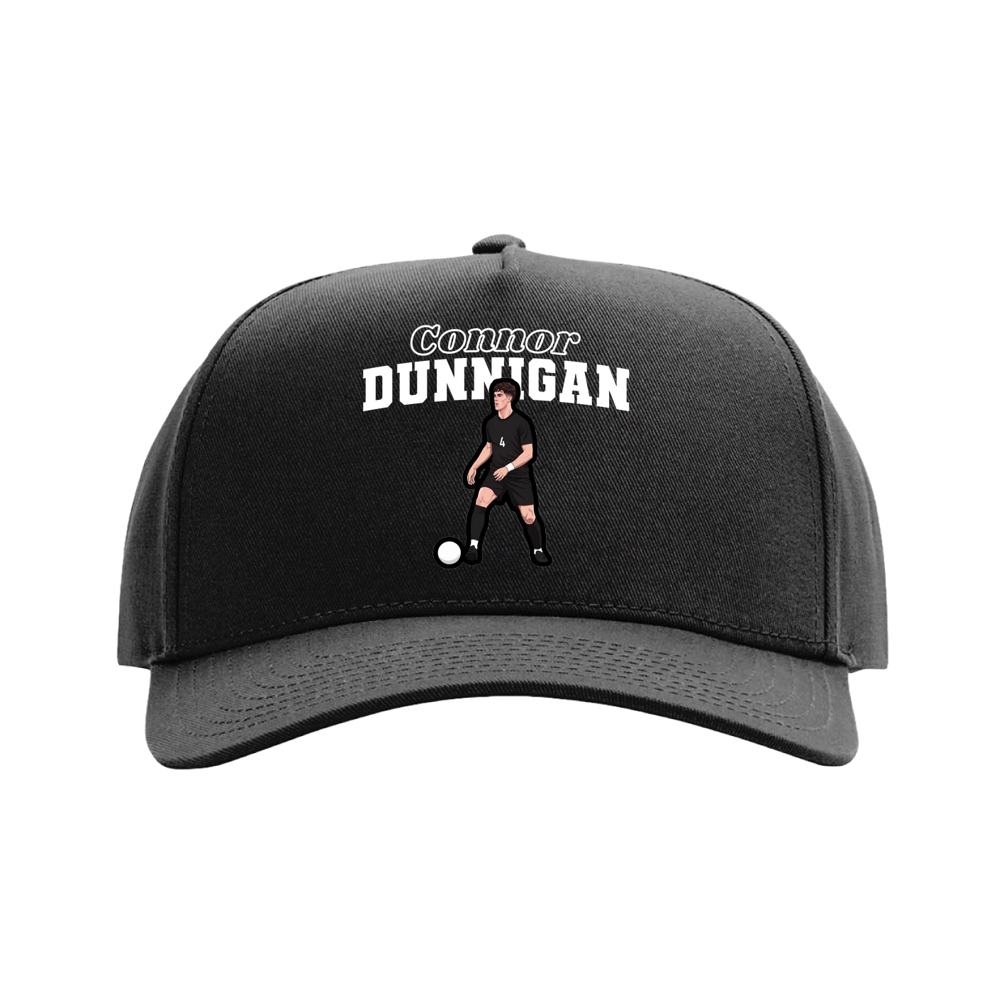 Full Fabric Five-Panel Champ Cap — Name Arch in Black