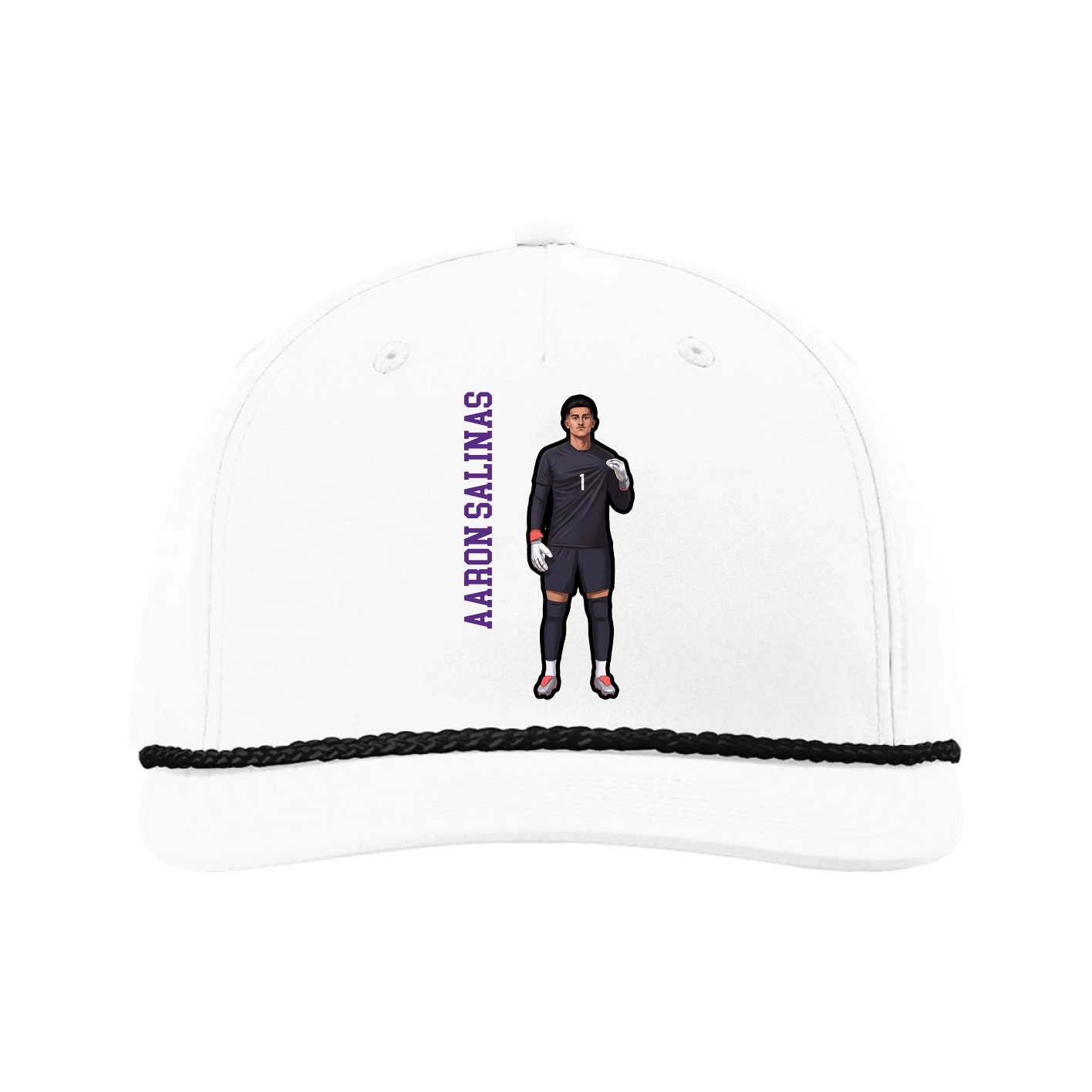 Five-Panel Classic Rope Cap — Name Vertical in White