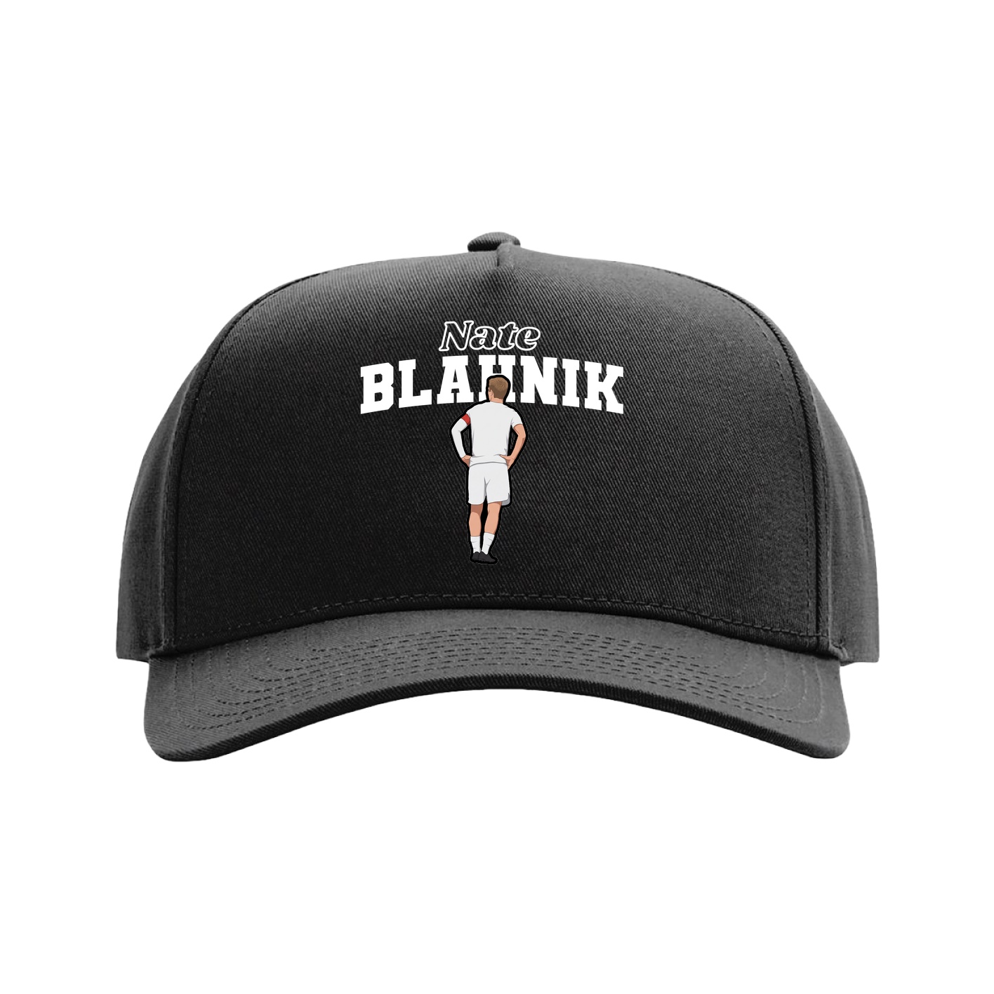 Full Fabric Five-Panel Champ Cap — Name Arch in Black