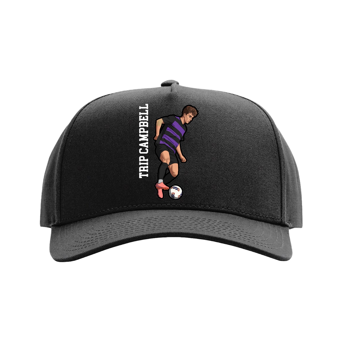 Full Fabric Five-Panel Champ Cap — Name Vertical in Black