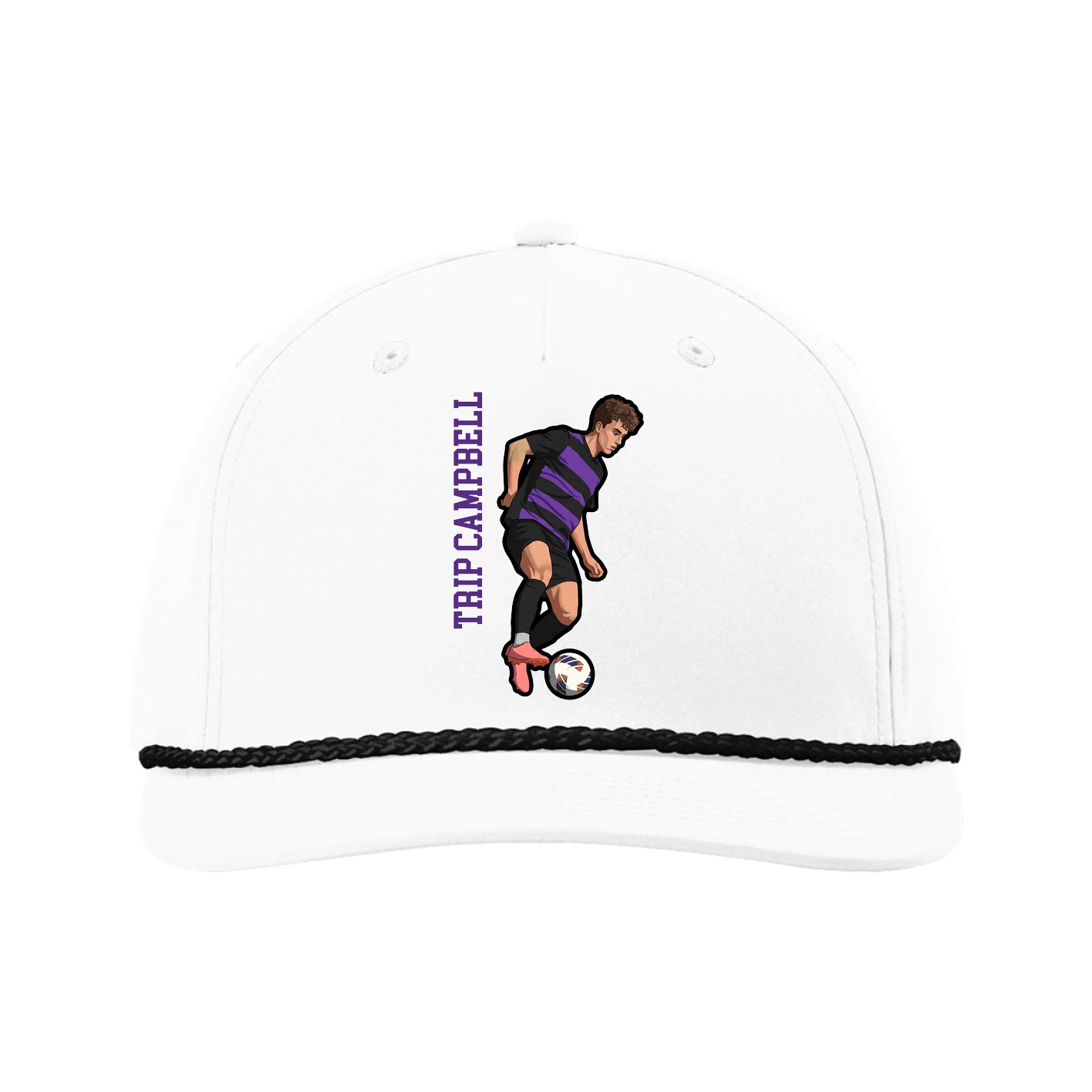 Five-Panel Classic Rope Cap — Name Vertical in White