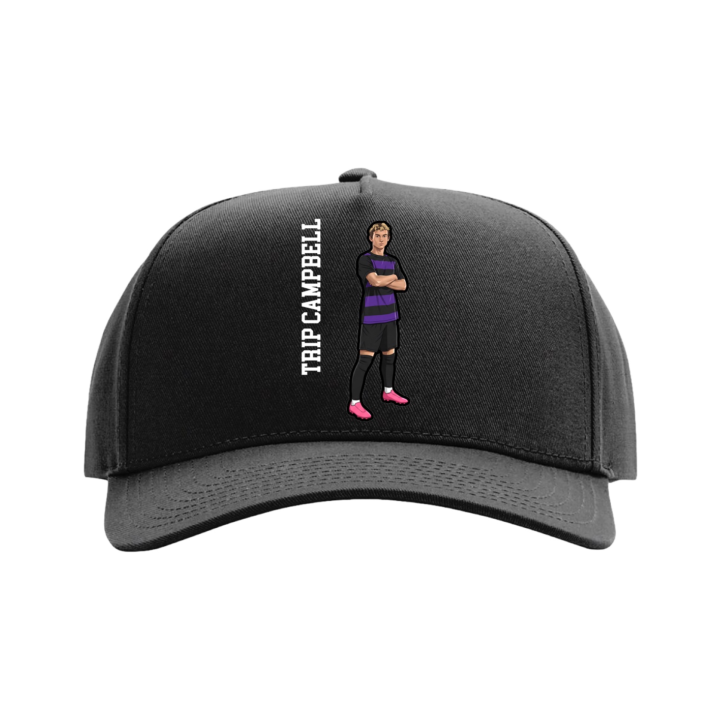 Full Fabric Five-Panel Champ Cap — Name Vertical in Black
