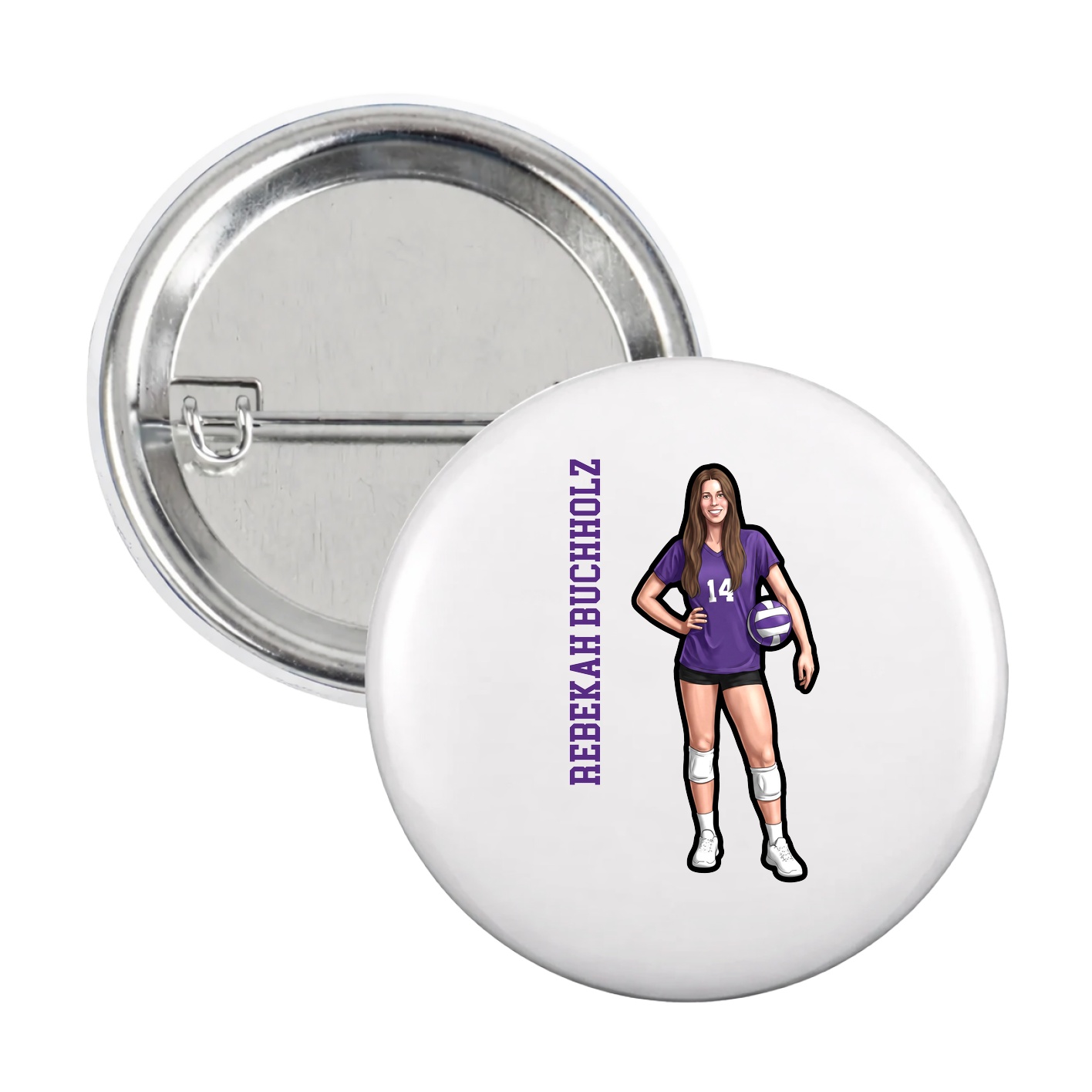 Game Day Button — Name Vertical in White