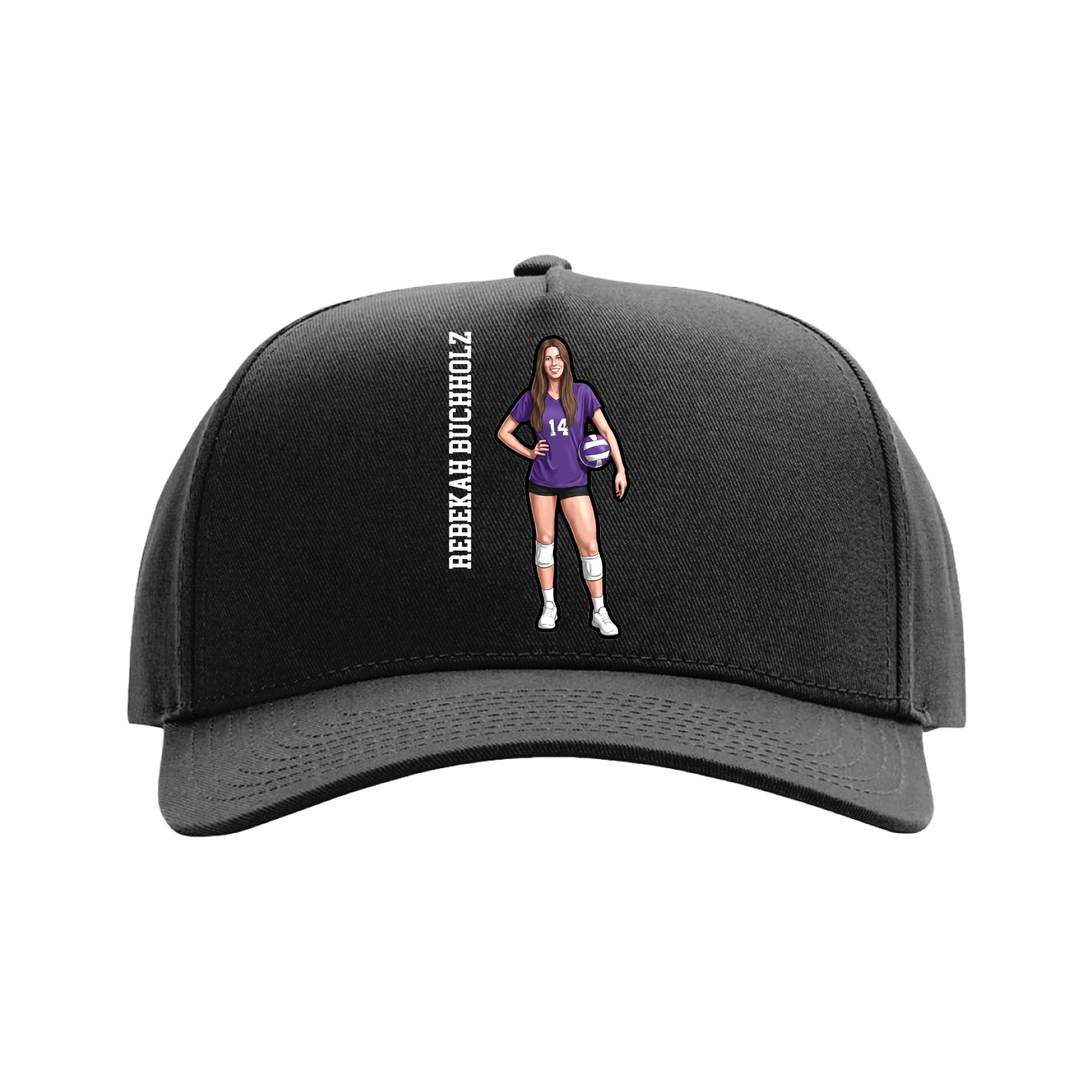 Full Fabric Five-Panel Champ Cap — Name Vertical in Black