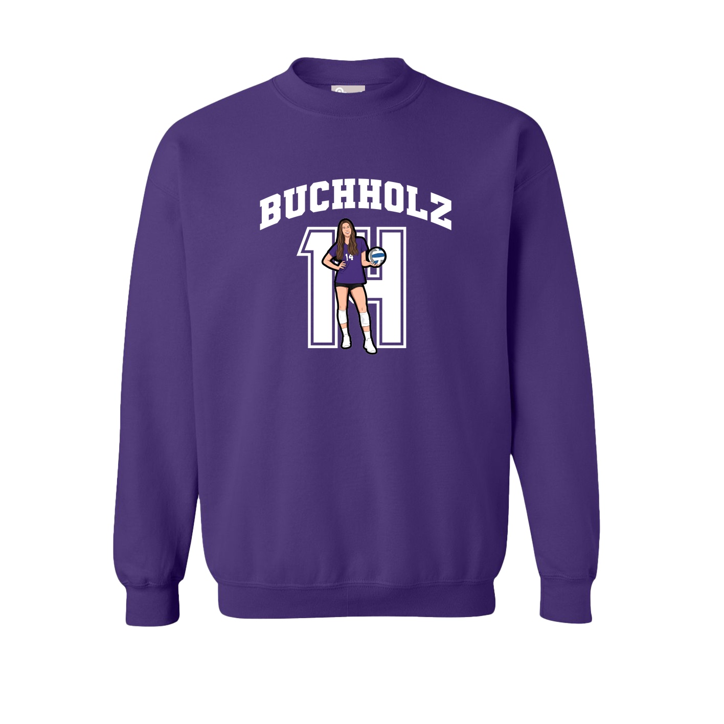 Fleece Crew — Number in Purple