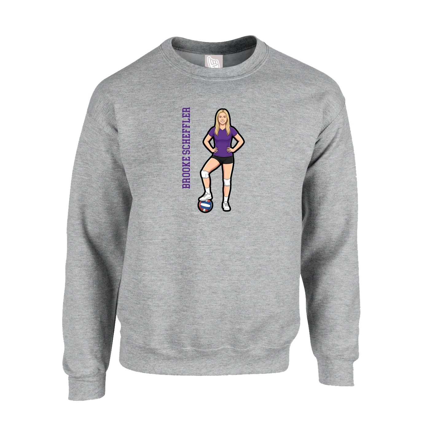 Fleece Crew — Name Vertical in Grey