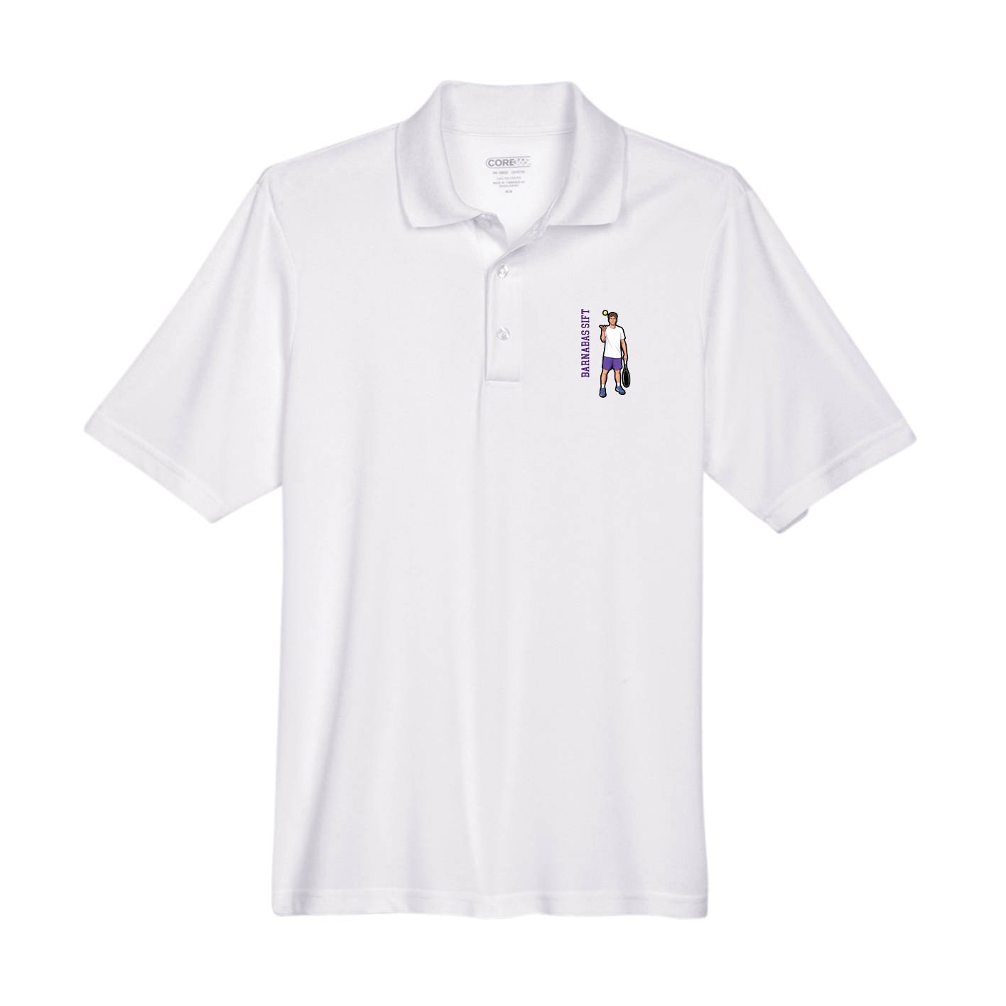 Performance Polo — Name Vertical in White