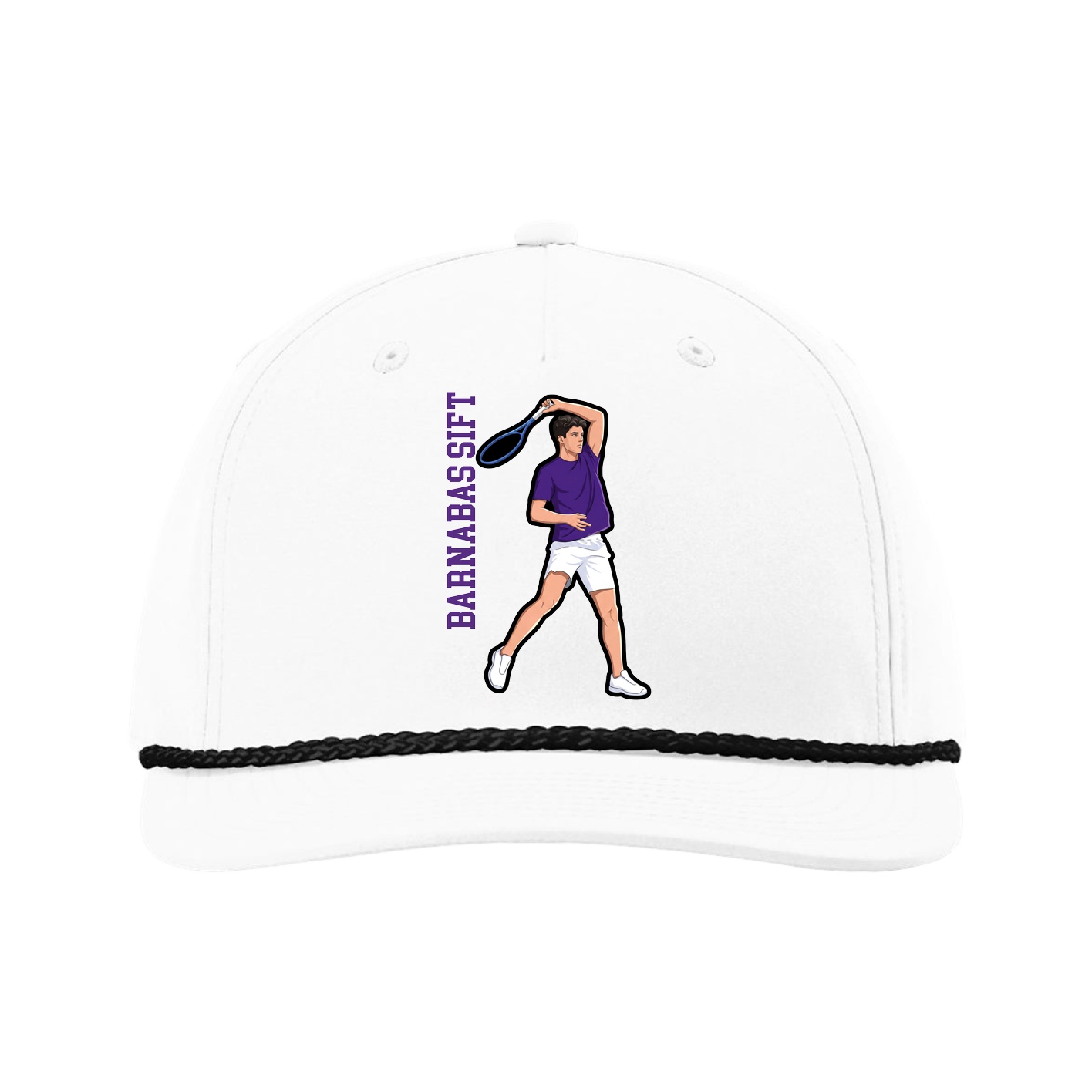 Five-Panel Classic Rope Cap — Name Vertical in White