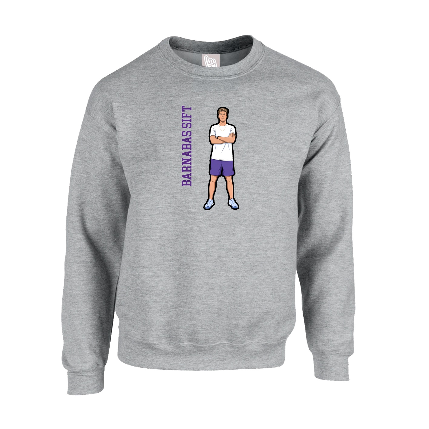 Fleece Crew — Name Vertical in Grey