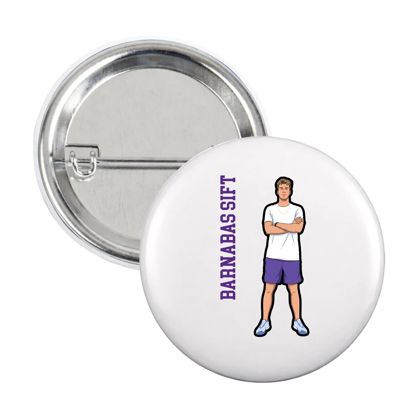 Game Day Button — Name Vertical in White