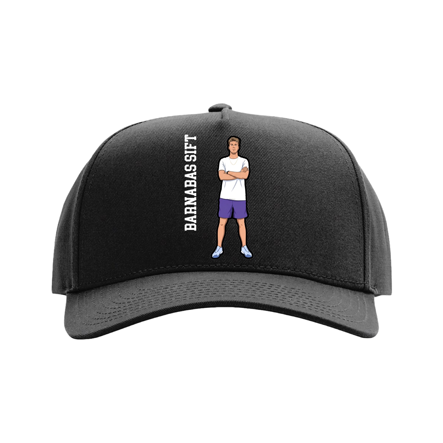 Full Fabric Five-Panel Champ Cap — Name Vertical in Black
