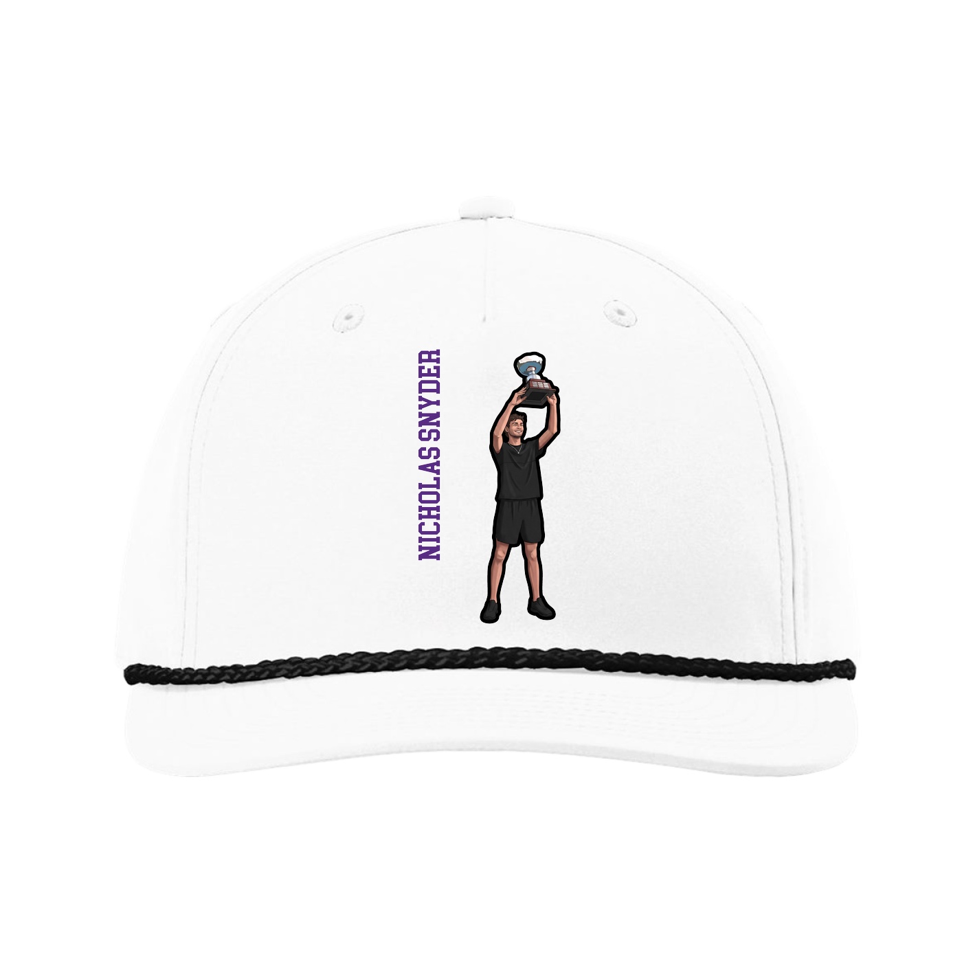 Five-Panel Classic Rope Cap — Name Vertical in White