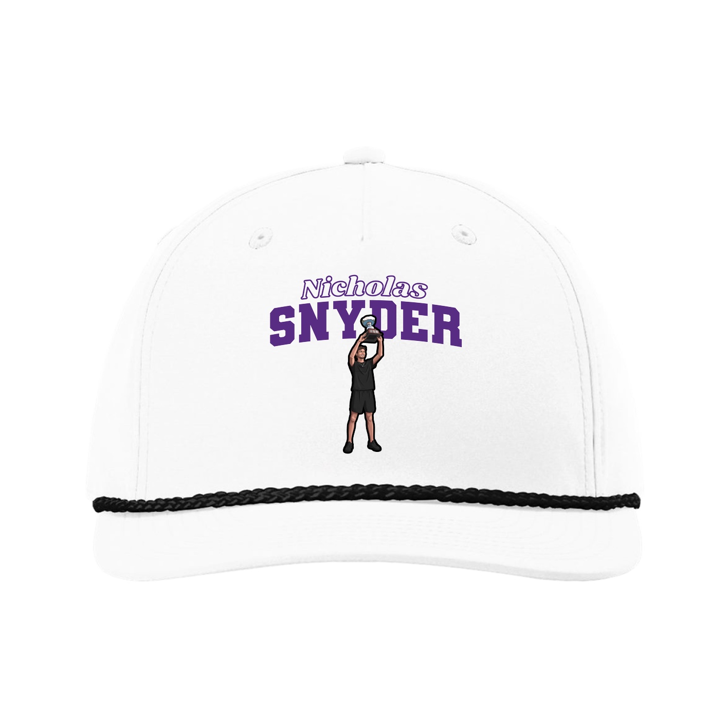 Five-Panel Classic Rope Cap — Name Arch in White