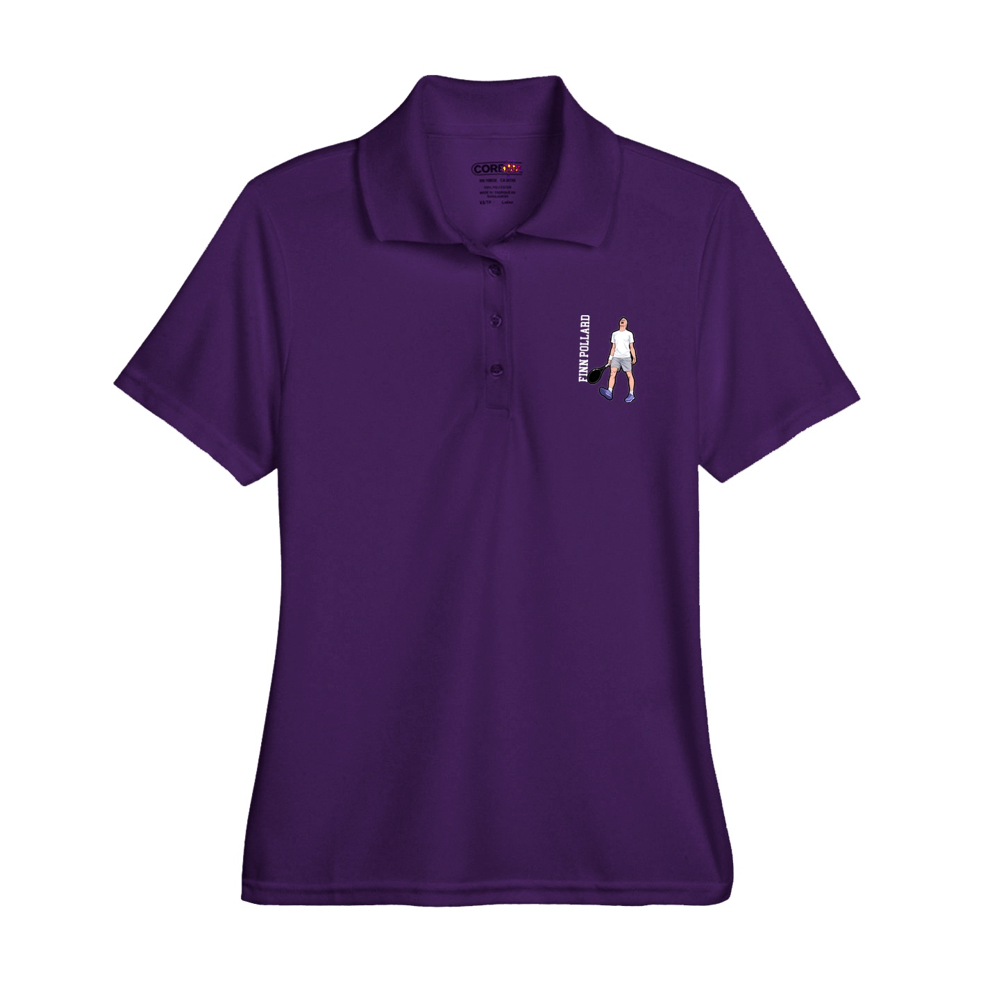Womens Performance Polo — Name Vertical in Purple