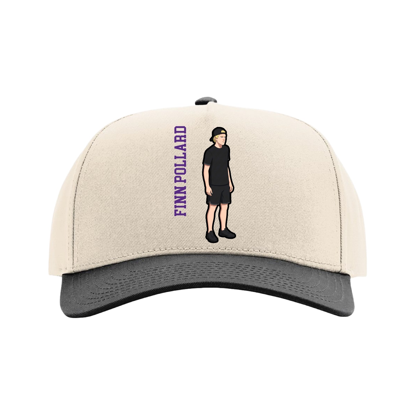 Full Fabric Five-Panel Champ Cap — Name Vertical in Cream/Black