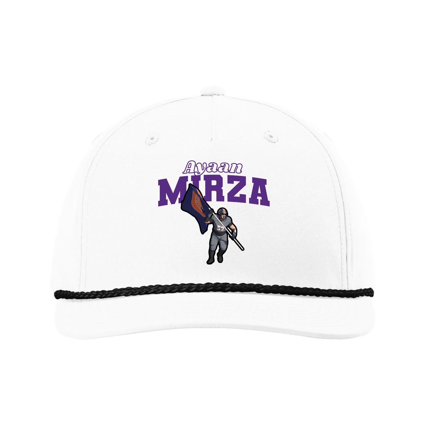 Five-Panel Classic Rope Cap — Name Arch in White